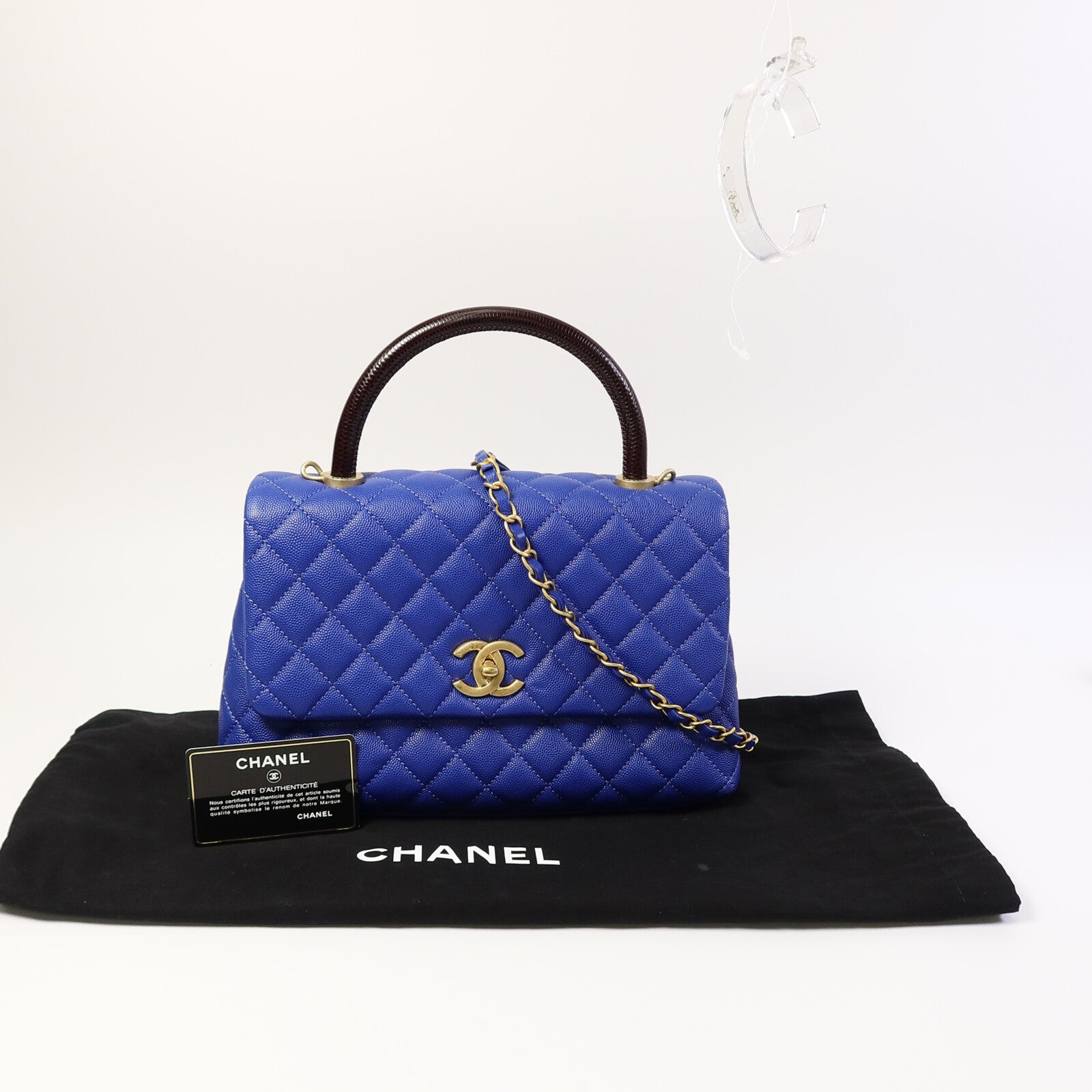 CHANEL 牛皮皮革/蜥蝪皮革CoCo Handle鏈帶肩背袋