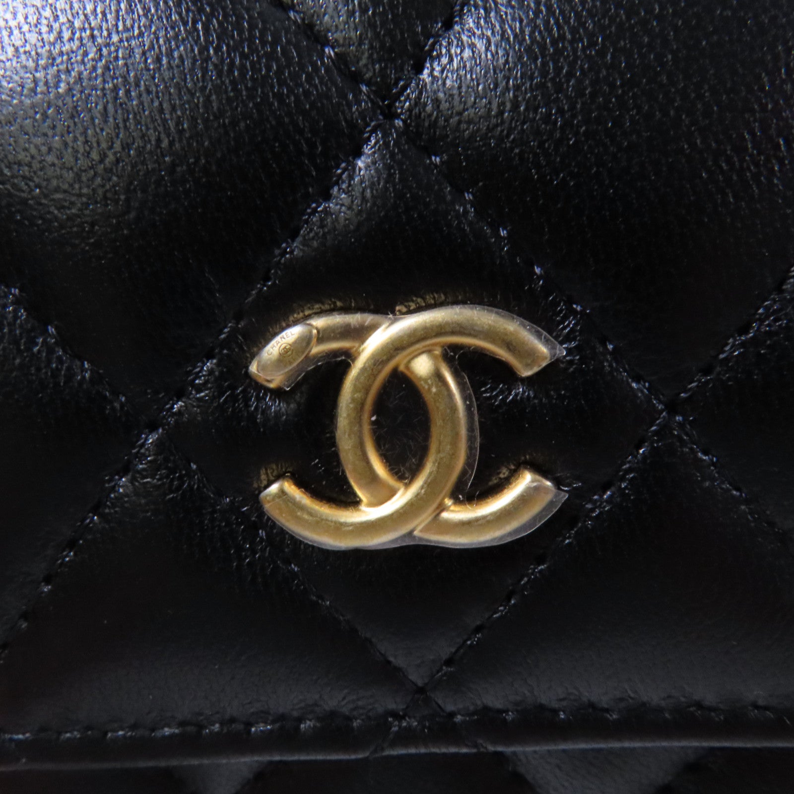 CHANEL 菱格羊皮皮革Bag金扣鏈帶肩背袋黑色