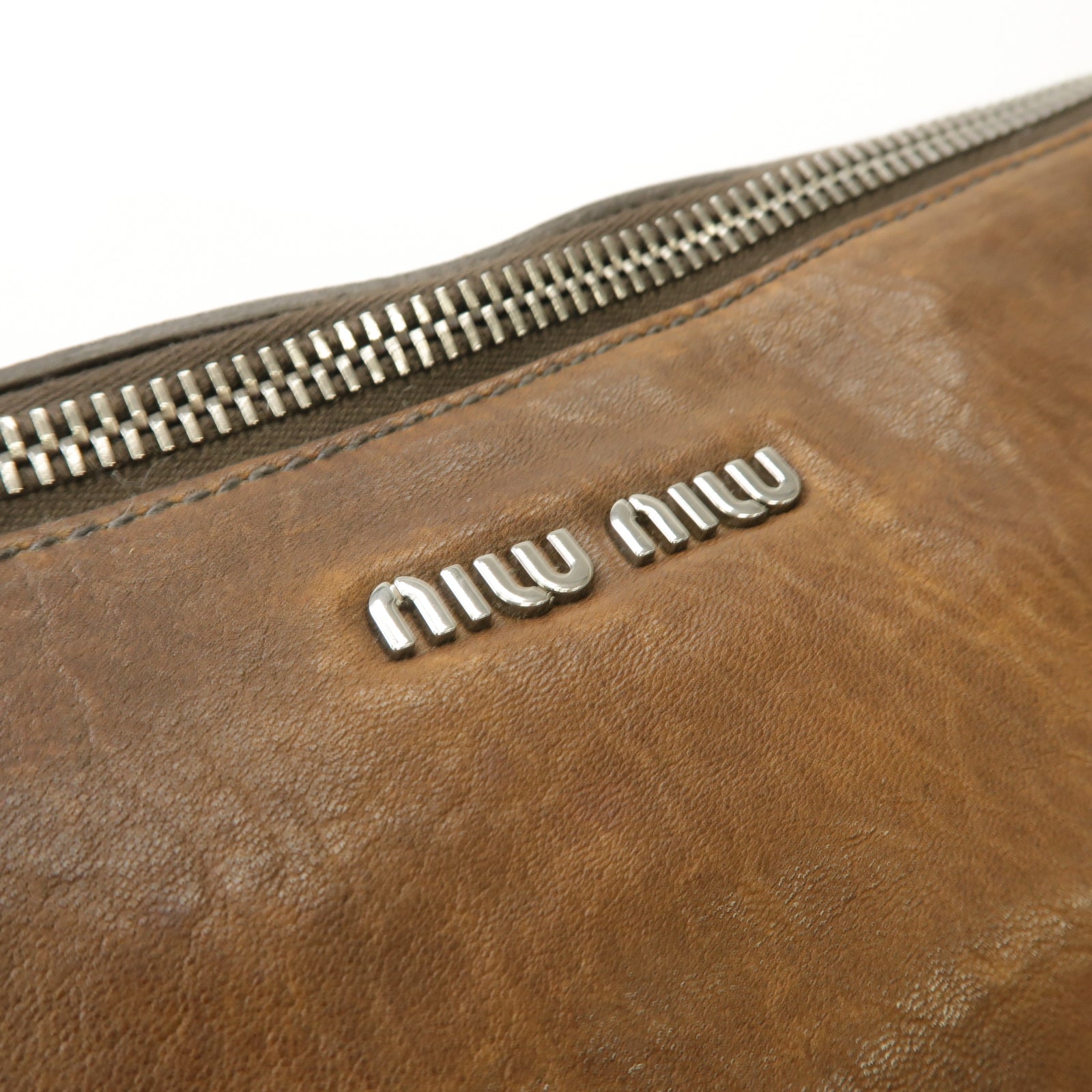 Miu Miu 牛皮皮革2way Shoulder Bag銀扣手挽肩背兩用袋棕色