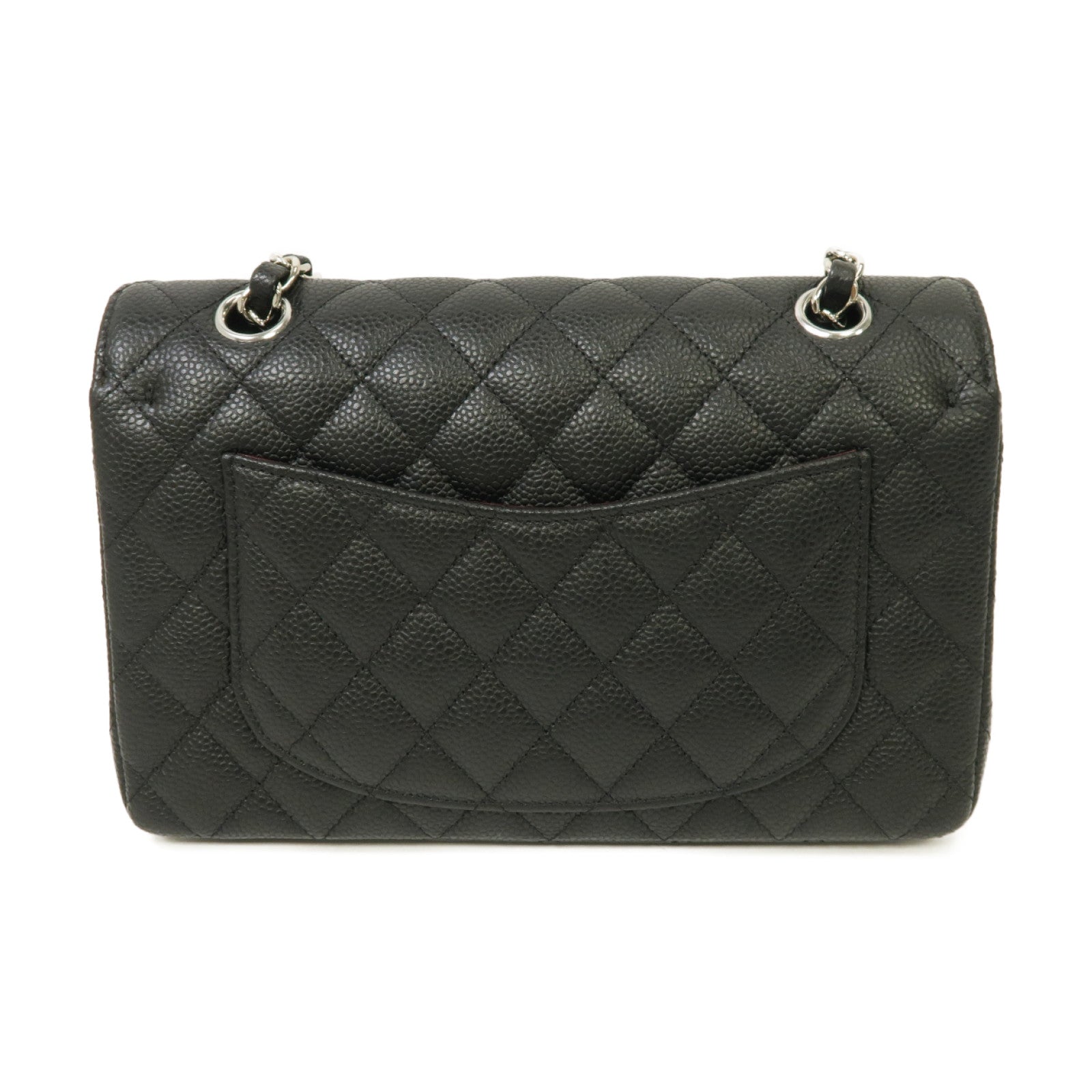 CHANEL 菱格Caviar皮革Classic 23銀扣鏈帶肩背袋黑色