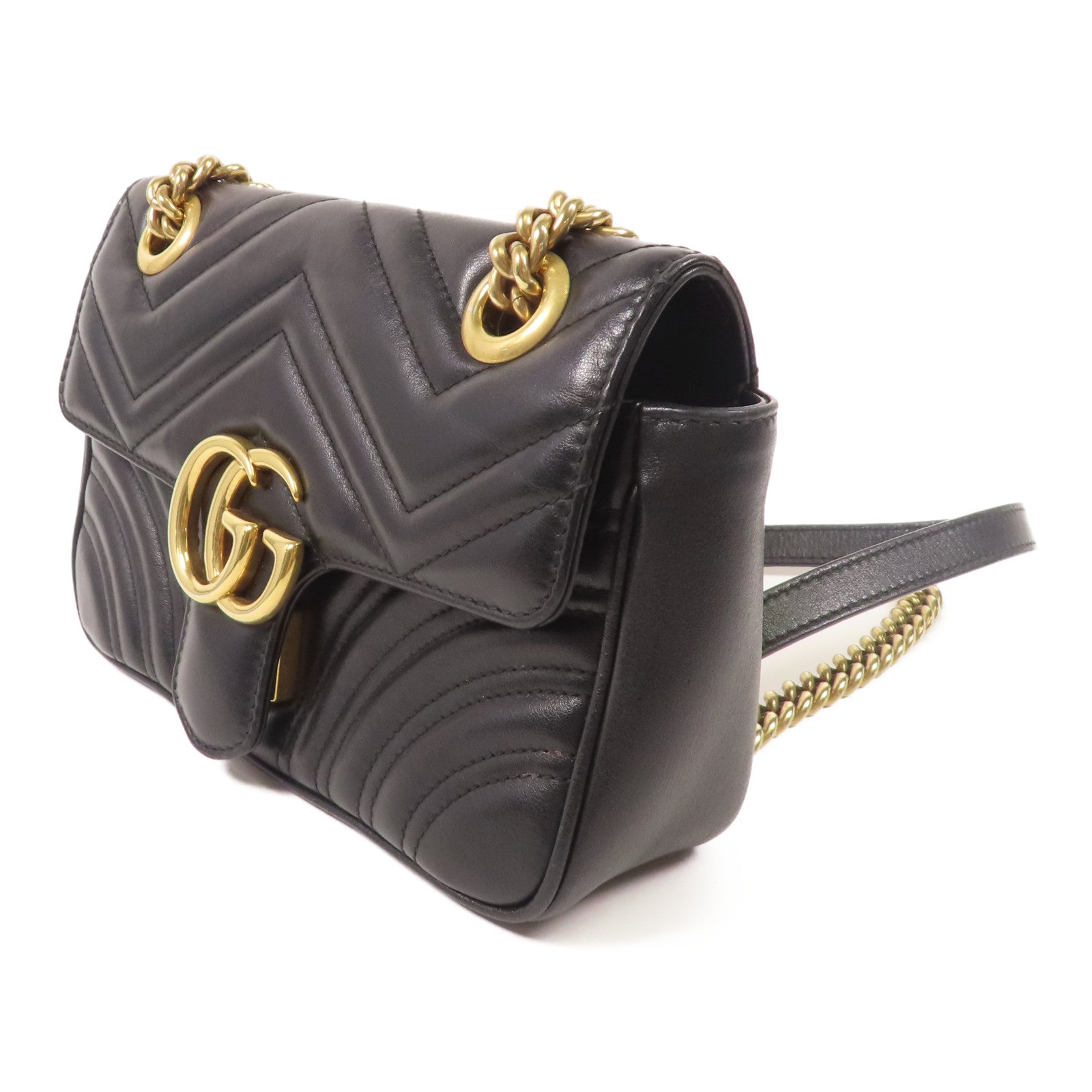 GUCCI GG GHW GG Marmont Small Chain Shoulder Bag Calfskin Leather 446744 Black