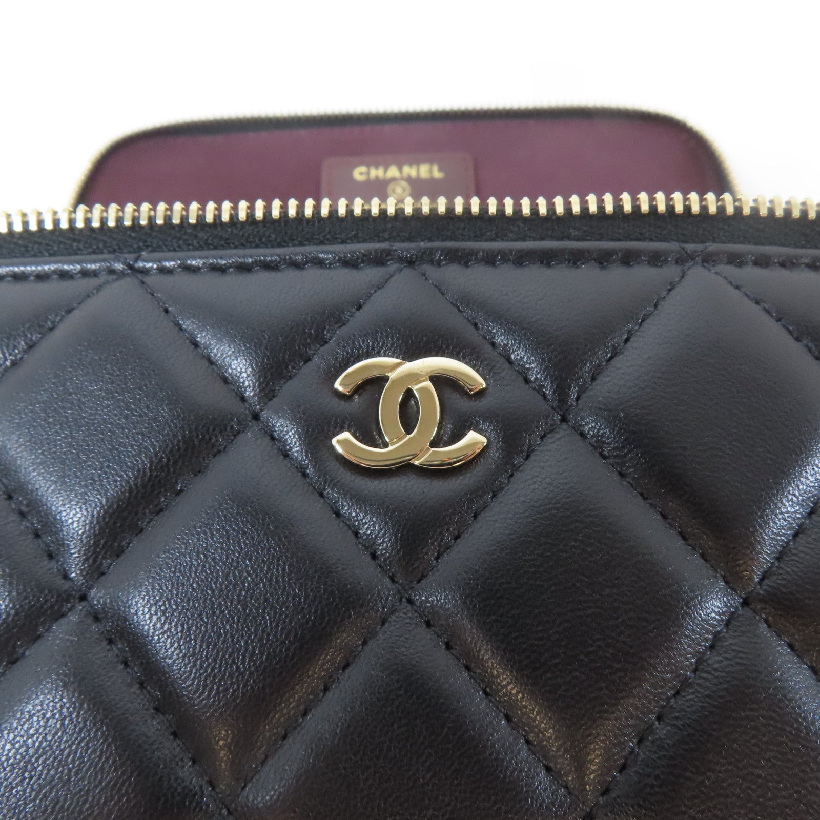 CHANEL 菱格羊皮皮革Vanity Bag金扣鏈帶肩背袋黑色