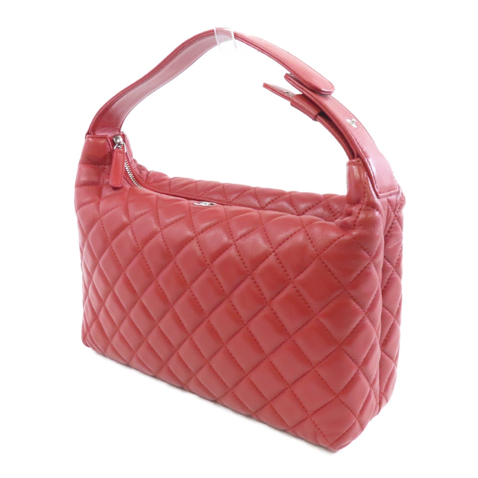 CHANEL 【激減優惠】菱格羊皮皮革Handbag銀扣手挽袋紅色