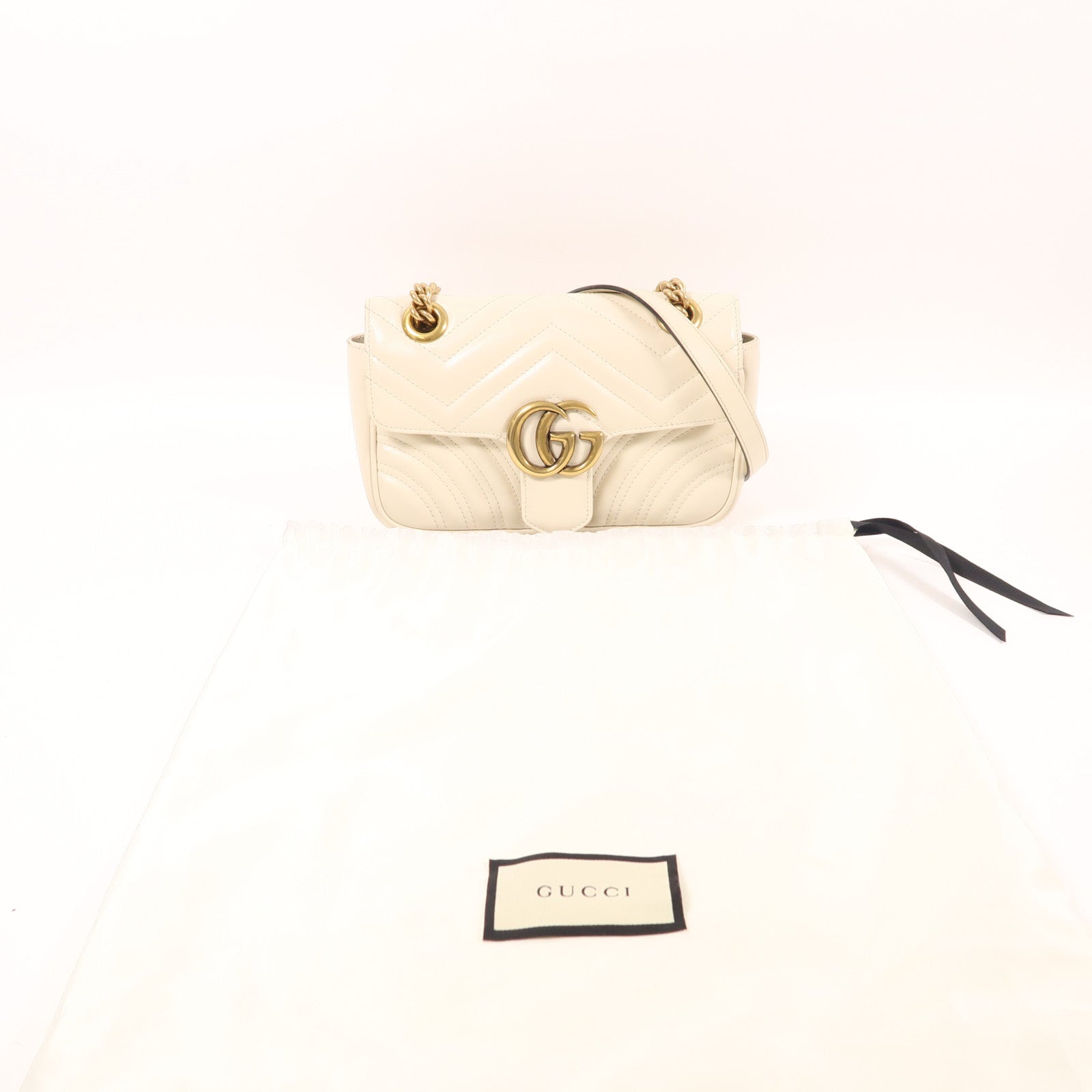 GUCCI 牛皮皮革GG Marmont金扣鏈帶肩背袋