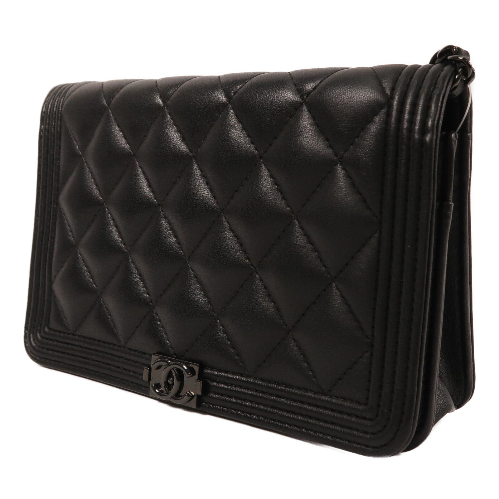 CHANEL 羊皮皮革Boy Wallet On Chain So Black鏈帶肩背袋