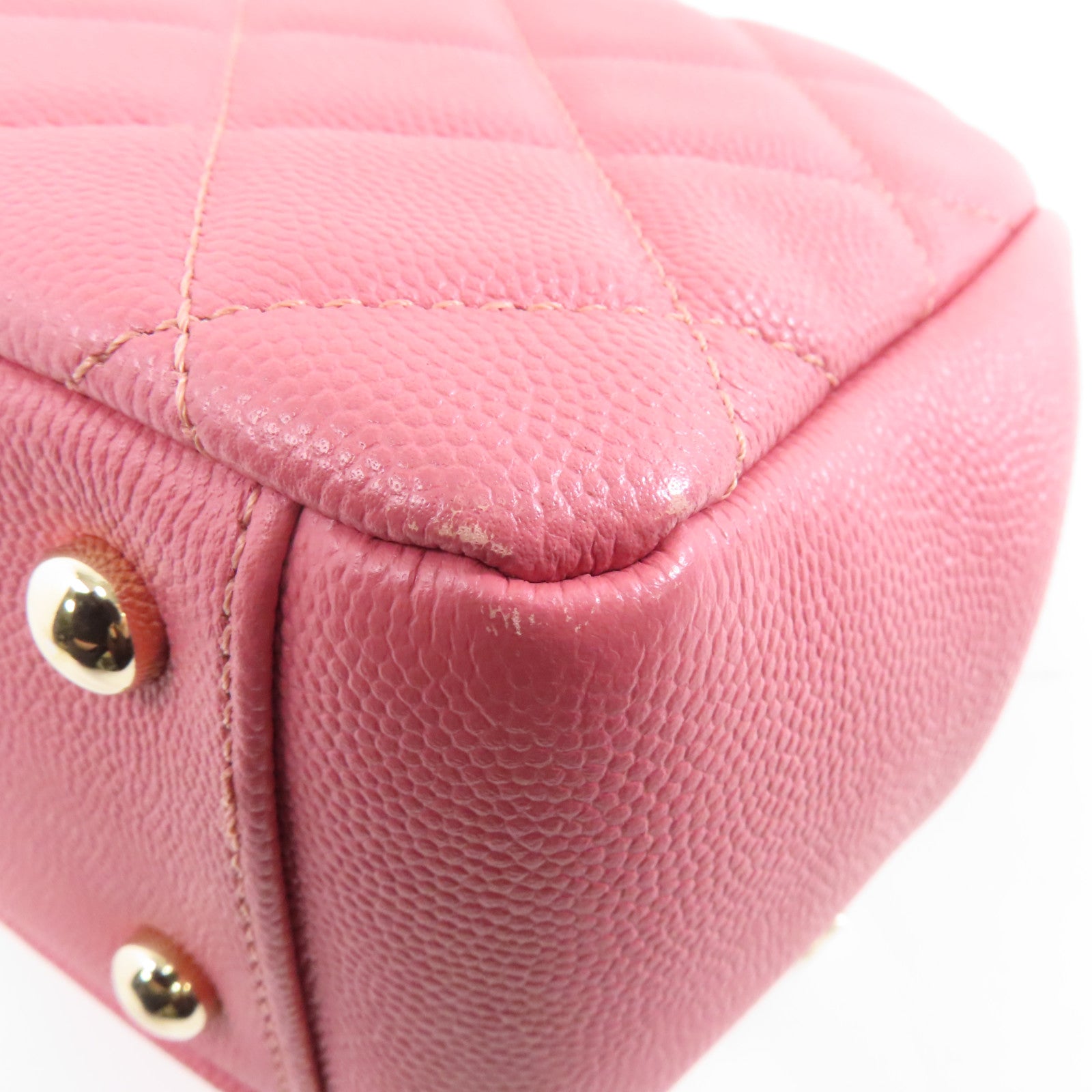 CHANEL 菱格牛皮皮革Chain Shoulder金扣手挽肩背兩用袋粉紅色