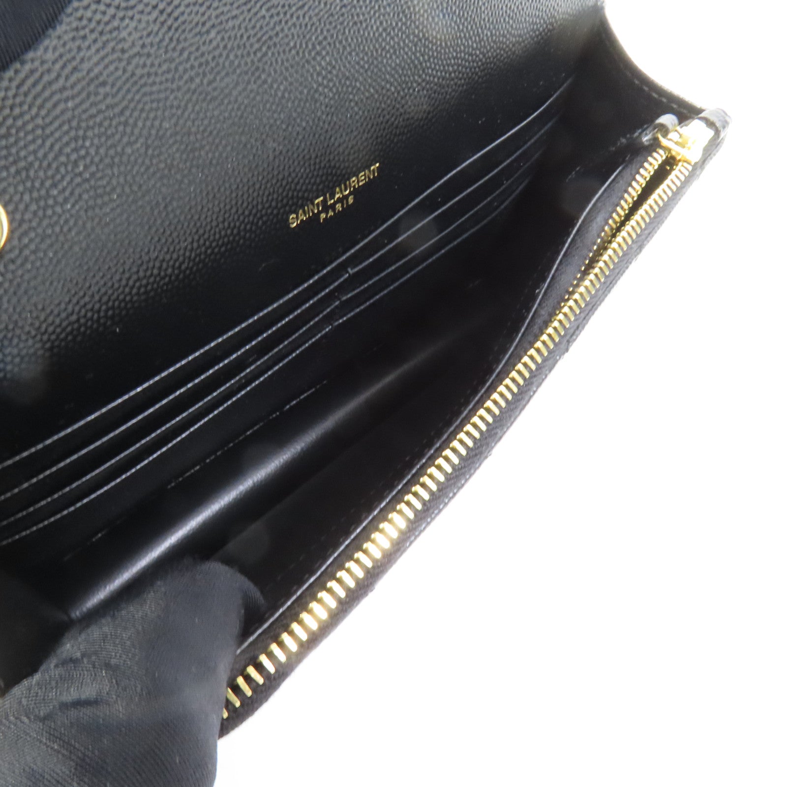 YVES SAINT LAURENT 牛皮皮革Cassandre Envelope Chain Wallet金扣鏈帶肩背袋