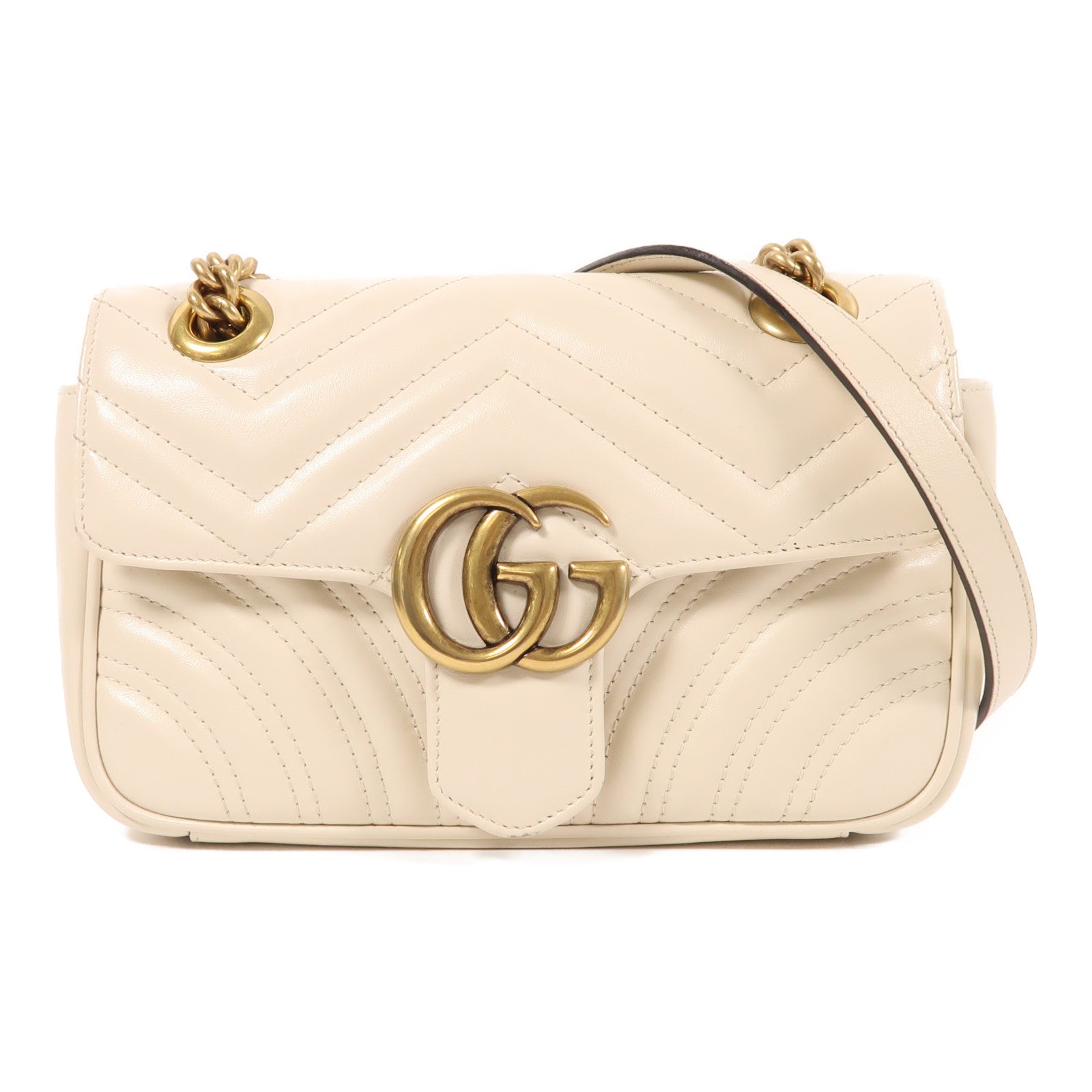 GUCCI 牛皮皮革GG Marmont金扣鏈帶肩背袋