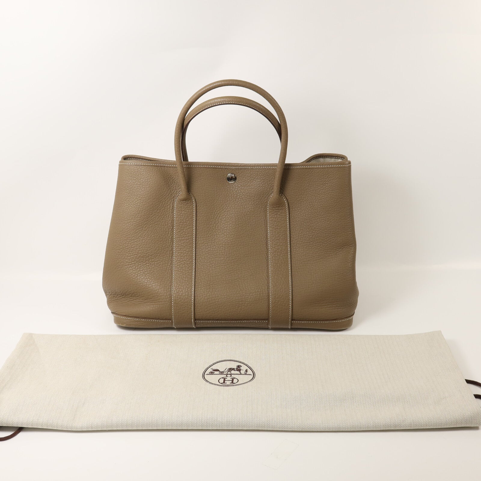 HERMES Clemence皮革Garden Party PM手挽袋Etoupe