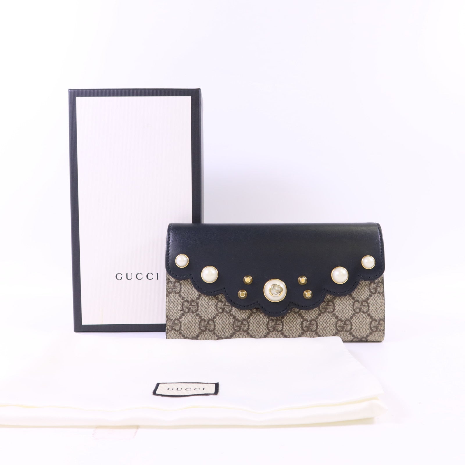 GUCCI 【激減優惠】牛皮皮革/塗層帆布Long Wallet金扣長錢包