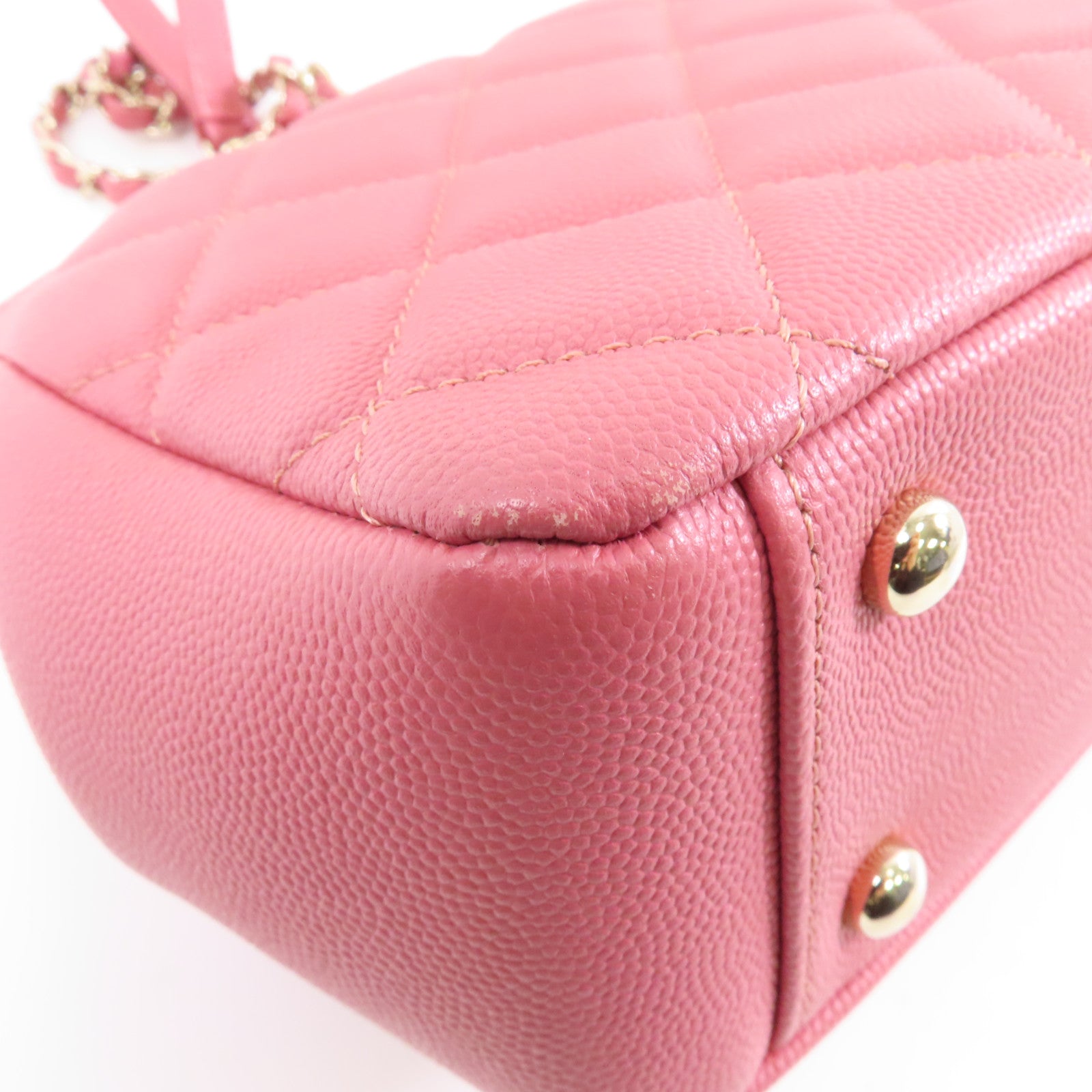 CHANEL 菱格牛皮皮革Chain Shoulder金扣手挽肩背兩用袋粉紅色