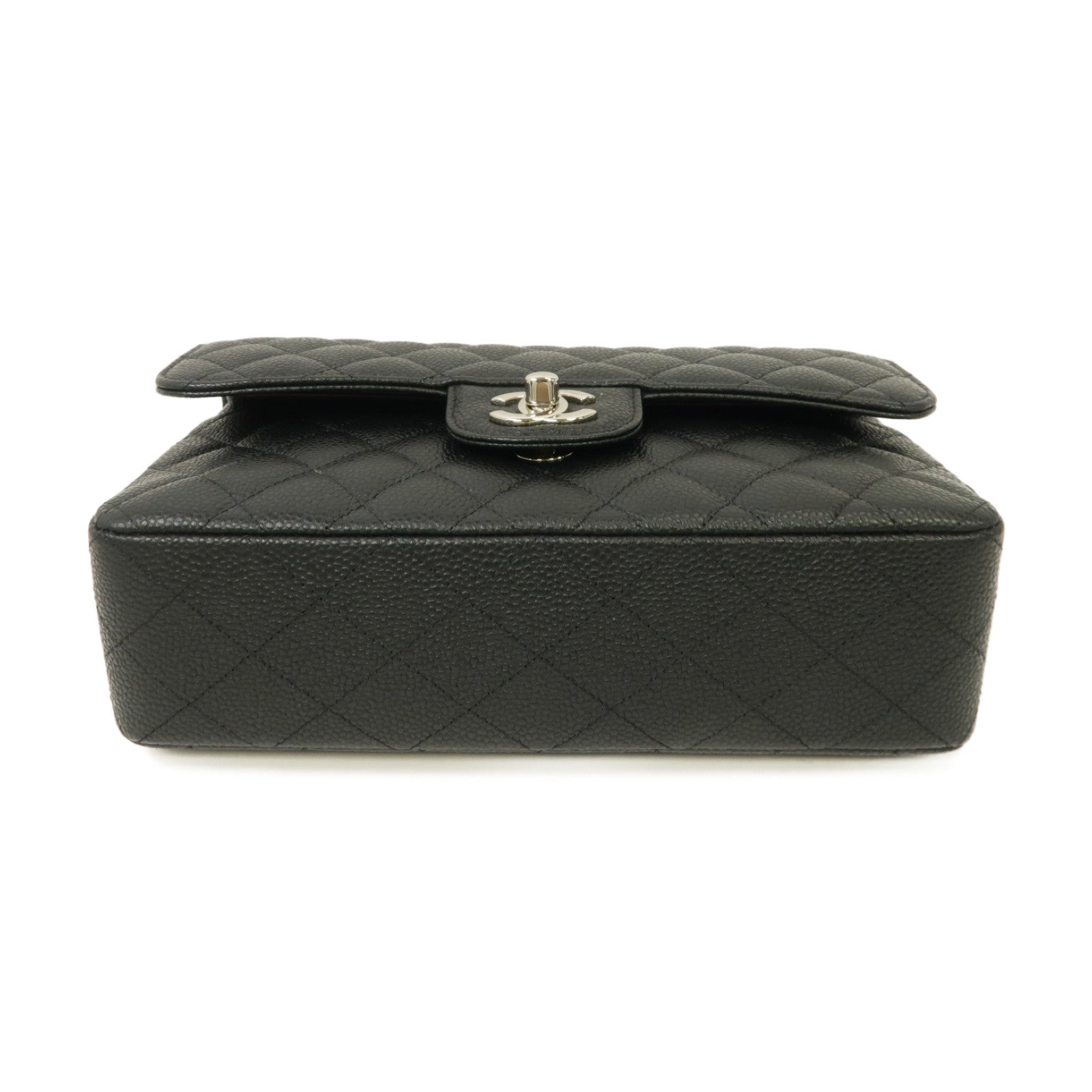 CHANEL 菱格Caviar皮革Classic 23銀扣鏈帶肩背袋黑色