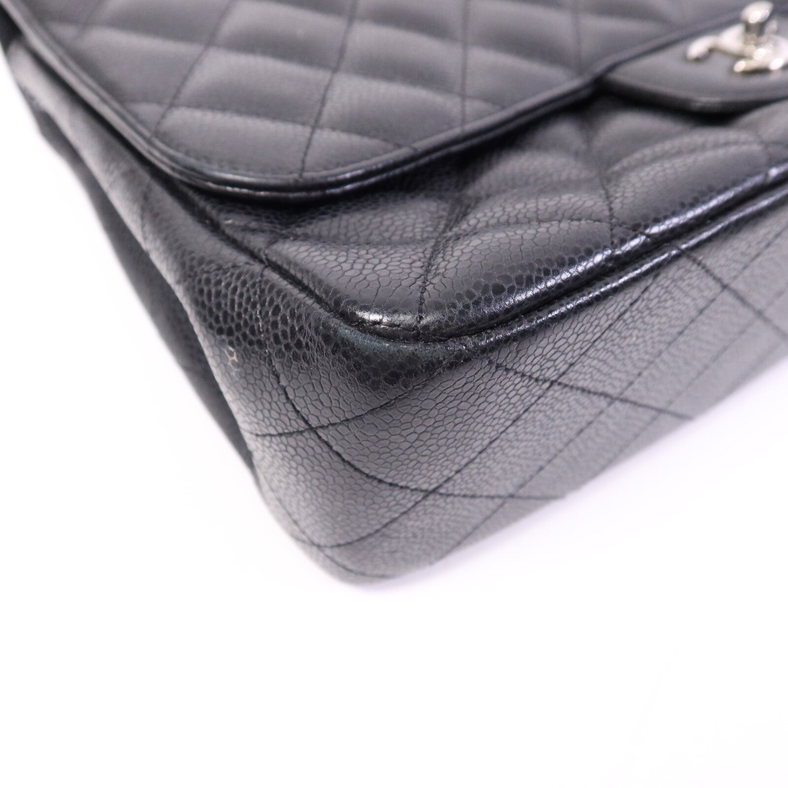 CHANEL 【激減優惠】牛皮皮革Large Classic銀扣鏈帶肩背袋