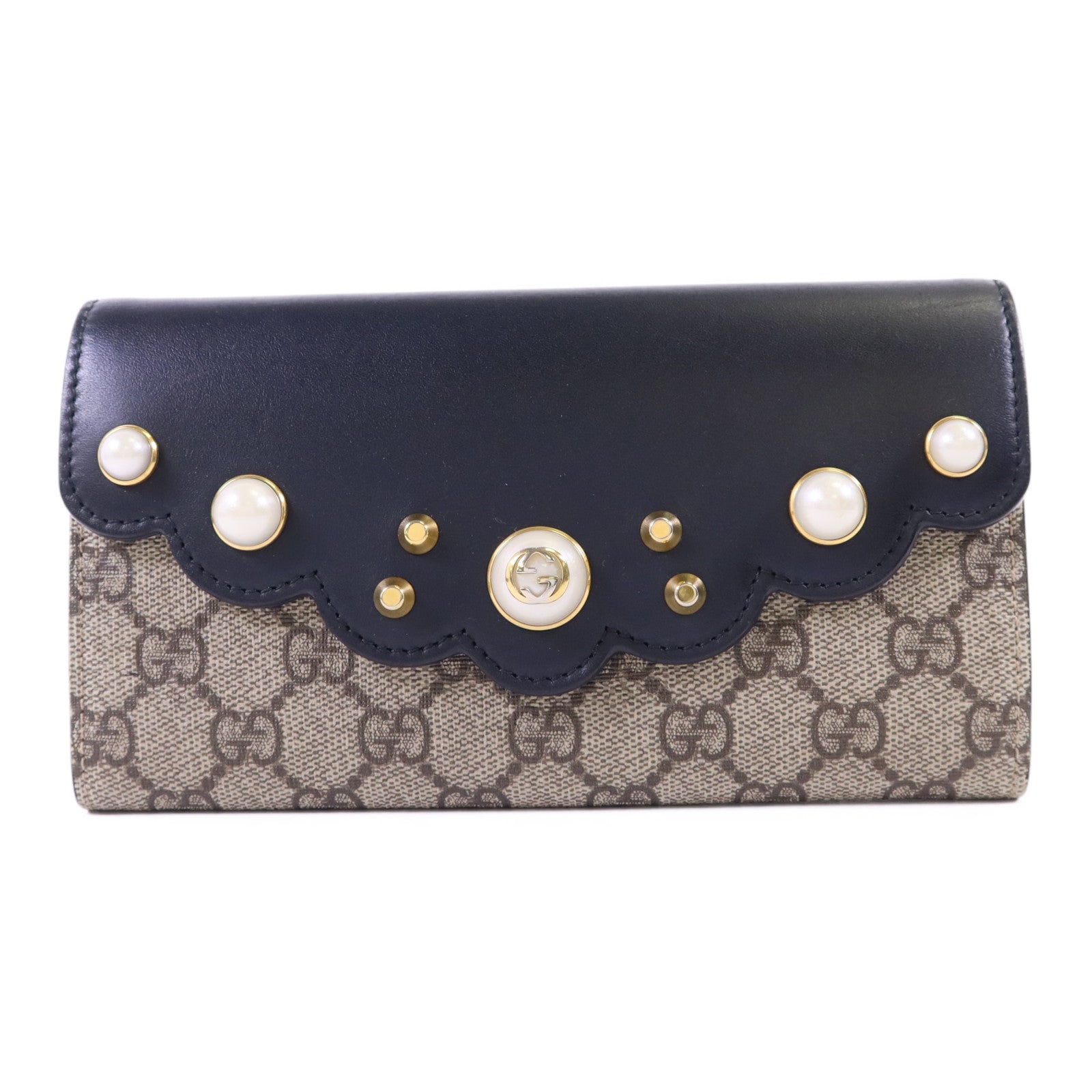 GUCCI 【激減優惠】牛皮皮革/塗層帆布Long Wallet金扣長錢包