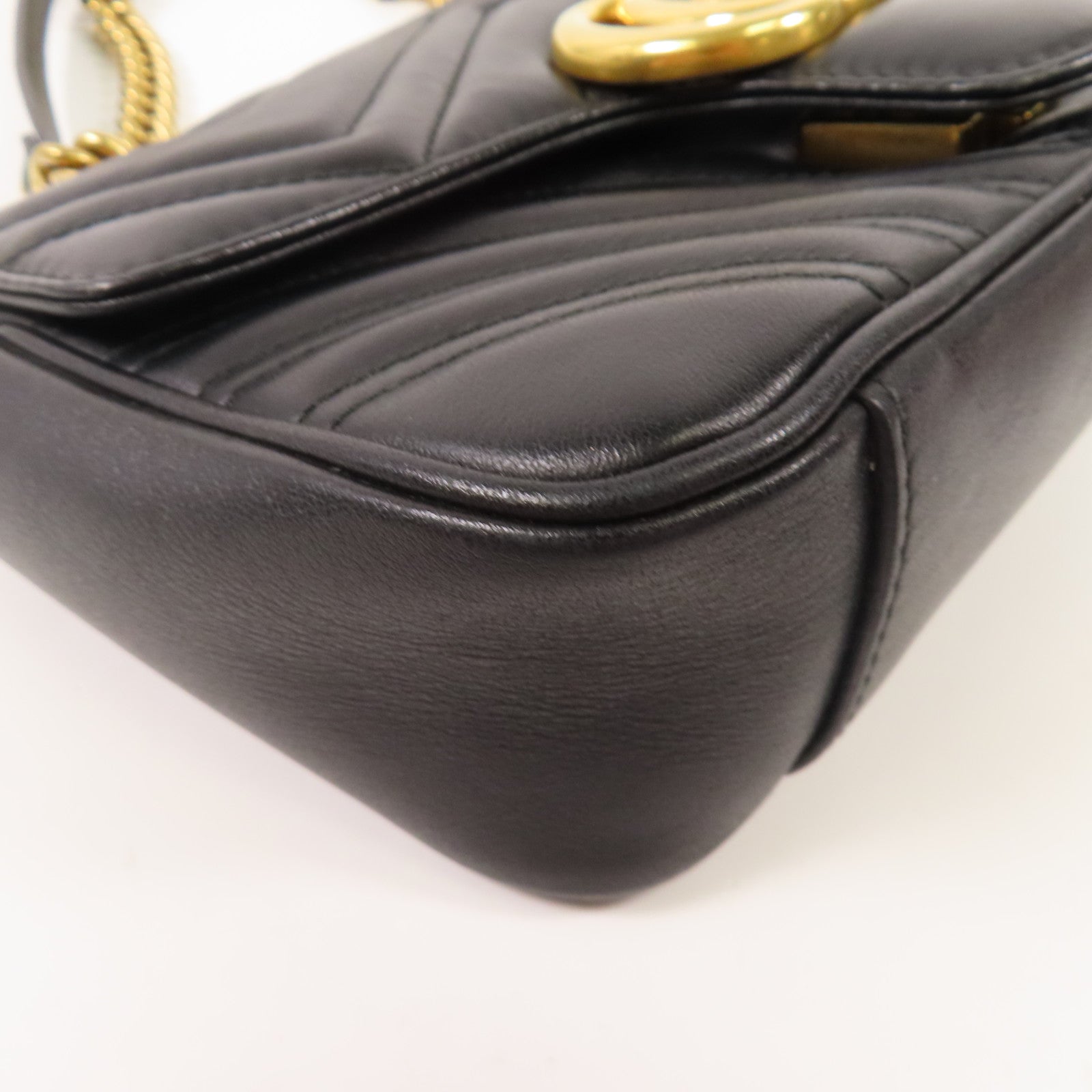 GUCCI GG GHW GG Marmont Small Chain Shoulder Bag Calfskin Leather 446744 Black