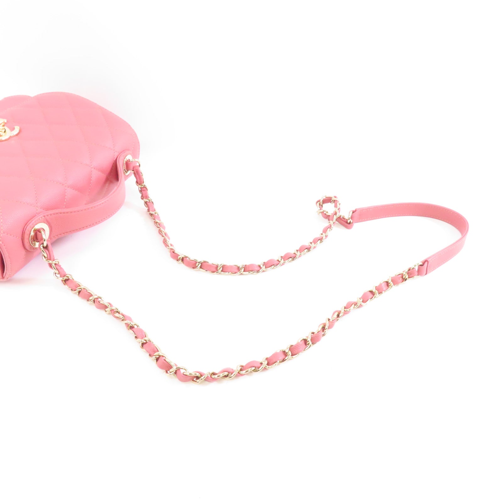 CHANEL 菱格牛皮皮革Chain Shoulder金扣手挽肩背兩用袋粉紅色
