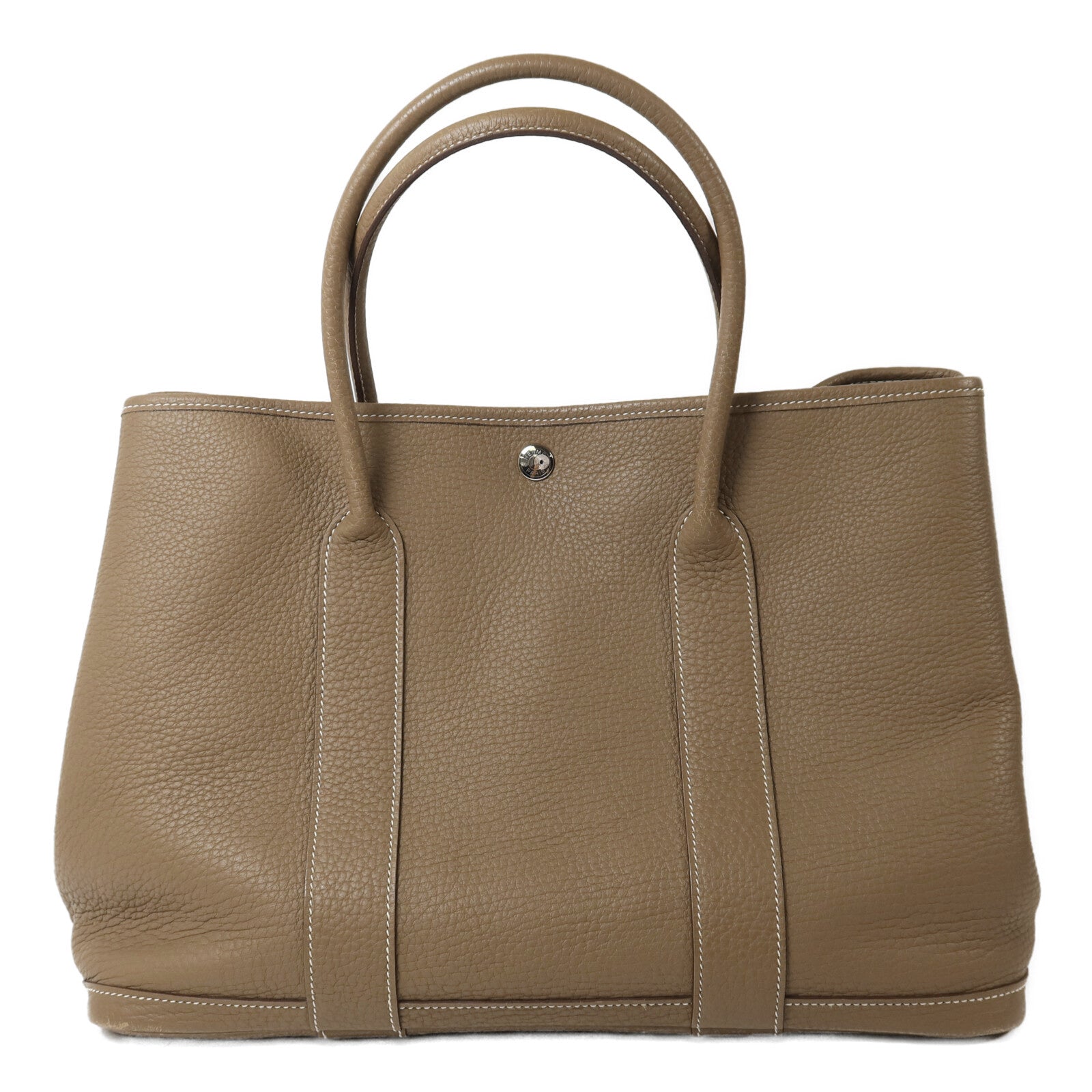 HERMES Clemence皮革Garden Party PM手挽袋Etoupe