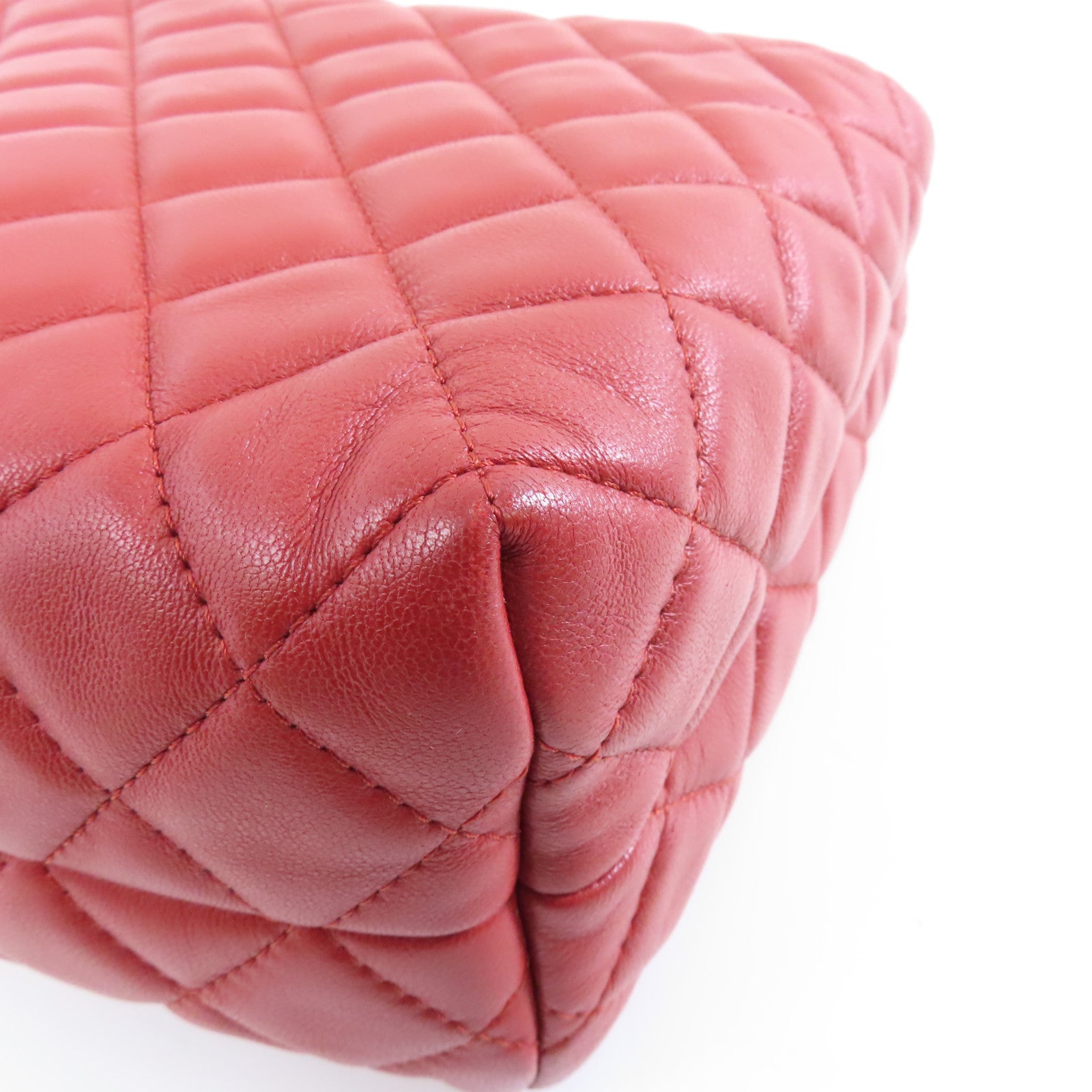 CHANEL 【激減優惠】菱格羊皮皮革Handbag銀扣手挽袋紅色