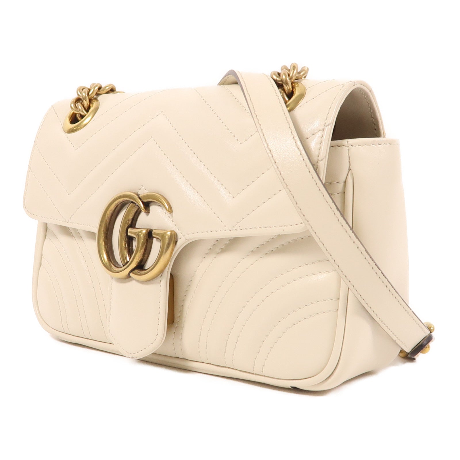 GUCCI 牛皮皮革GG Marmont金扣鏈帶肩背袋