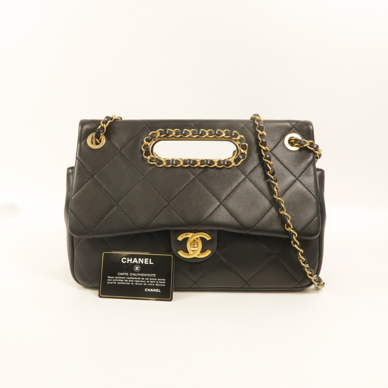 CHANEL 牛皮皮革A Real Catch Flap Bag鏈帶手挽肩背兩用袋
