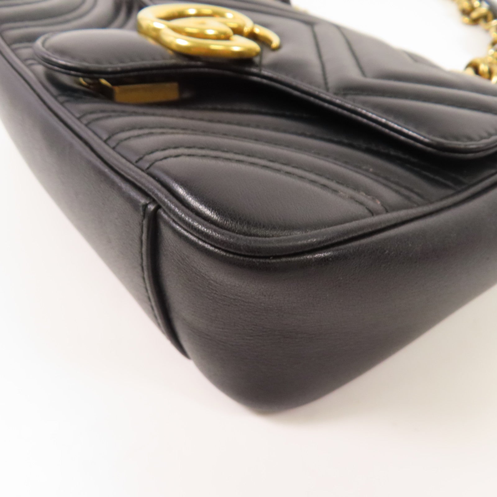 GUCCI GG GHW GG Marmont Small Chain Shoulder Bag Calfskin Leather 446744 Black