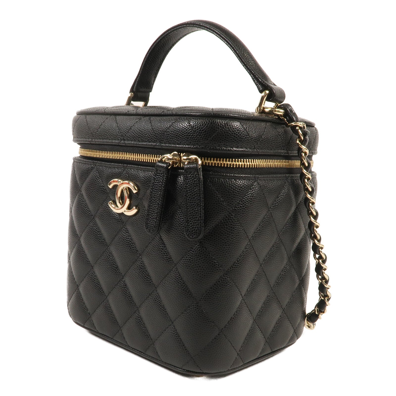 CHANEL 牛皮皮革Vanity Case金扣鏈帶手挽肩背兩用袋