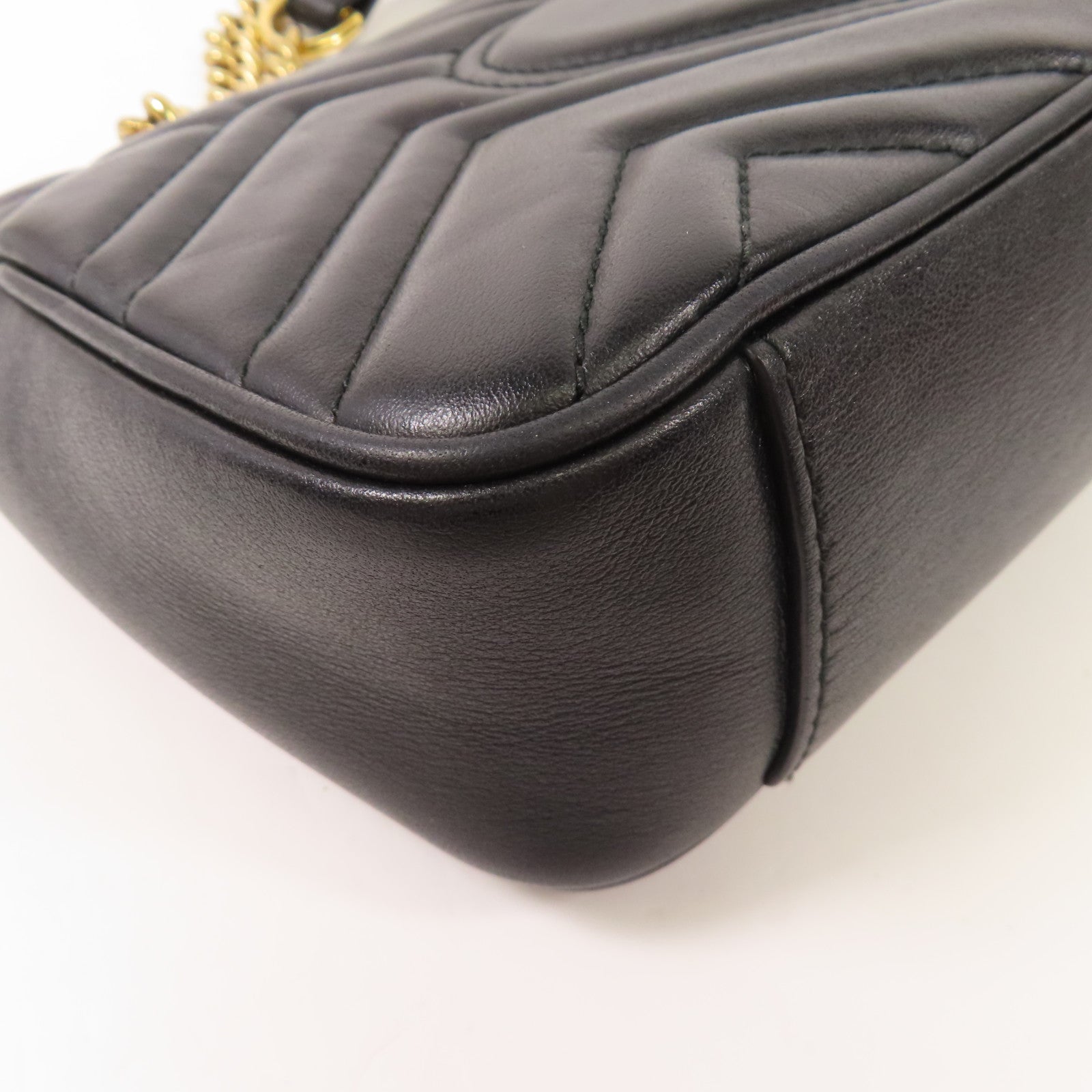GUCCI GG GHW GG Marmont Small Chain Shoulder Bag Calfskin Leather 446744 Black