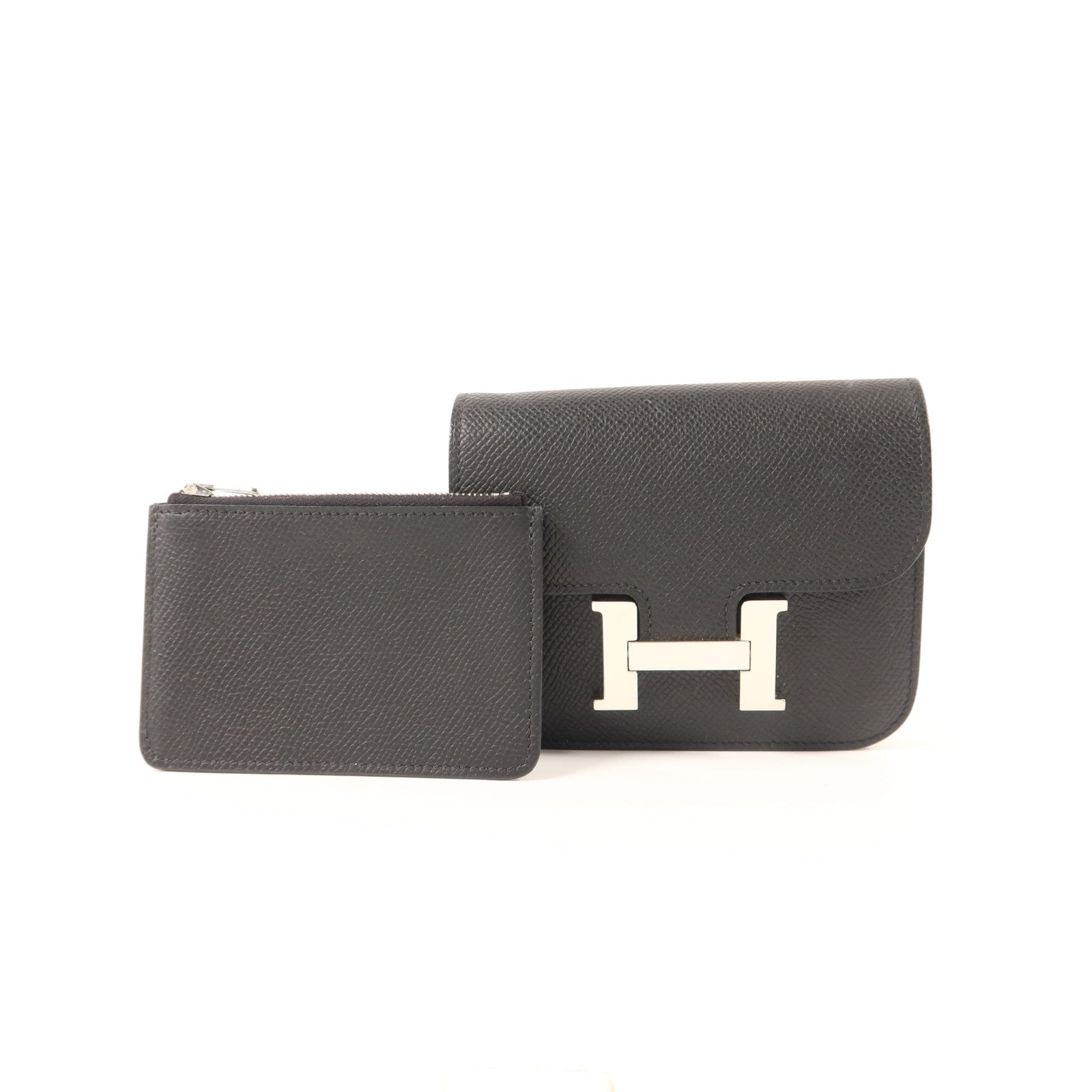 HERMES Epsom皮革Constance Slim銀扣錢包Noir