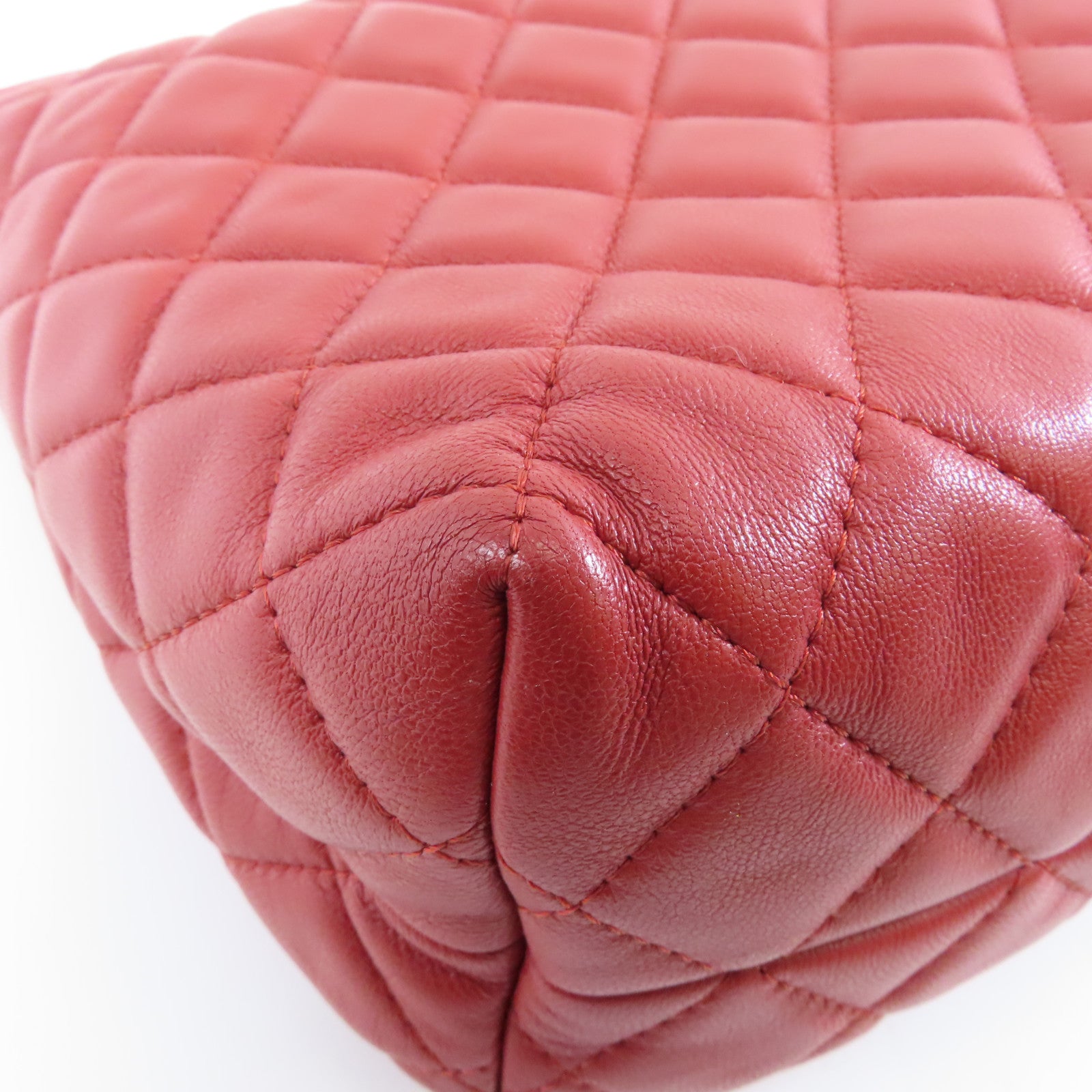 CHANEL 【激減優惠】菱格羊皮皮革Handbag銀扣手挽袋紅色