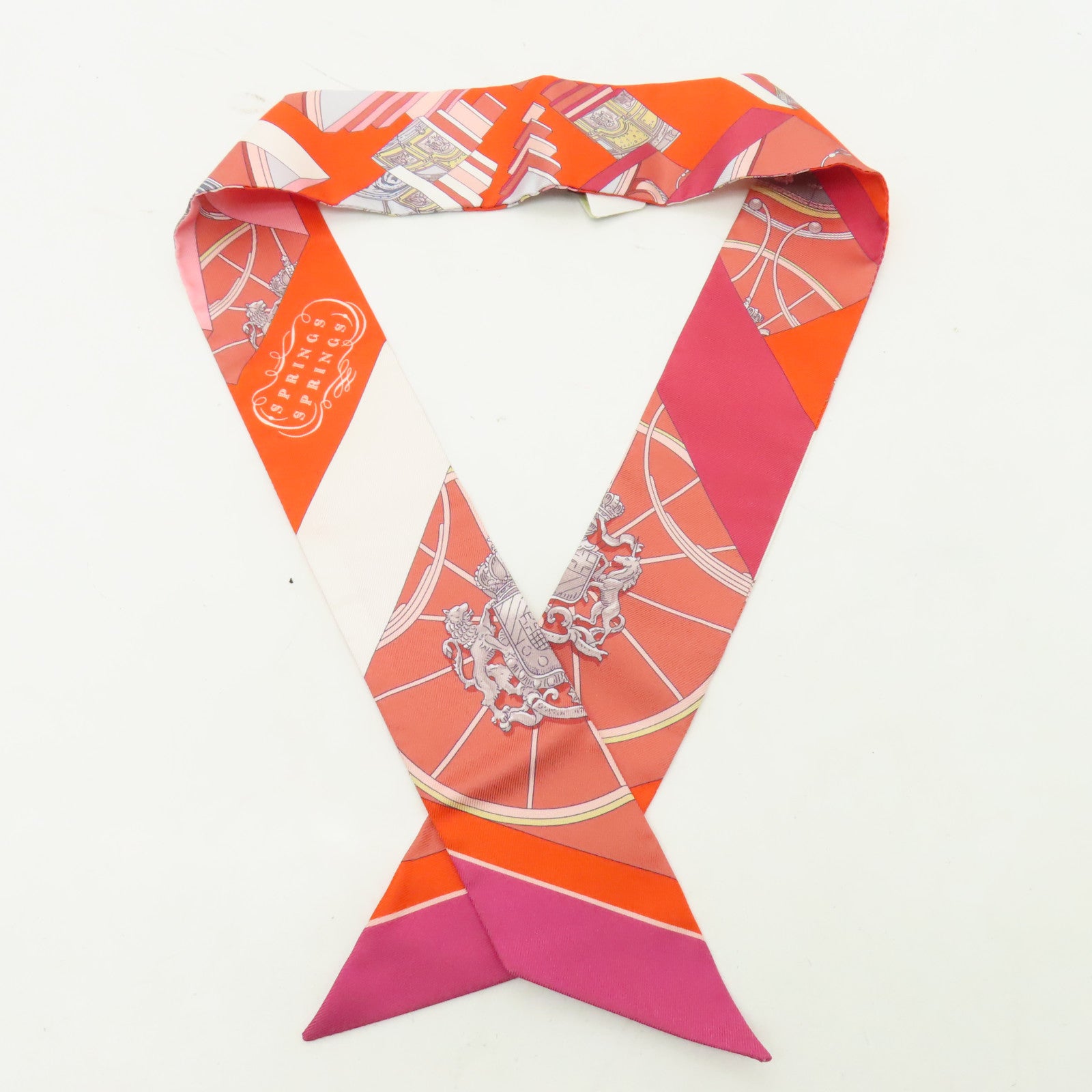 HERMES 【激減優惠】絲質Twilly絲巾紅色/粉紅色/白色