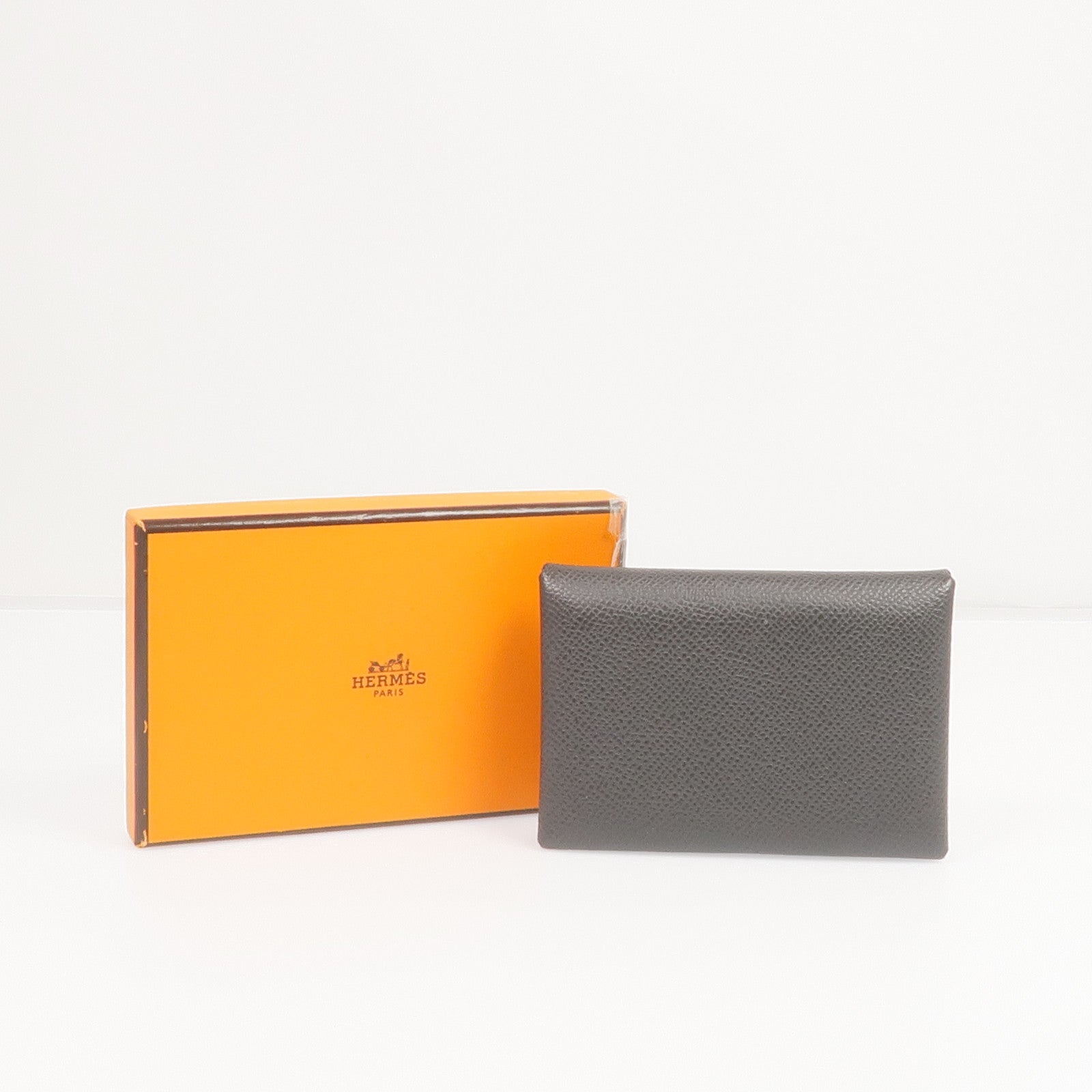 HERMES Epsom皮革Calvi Duo銀扣卡片套Graphite