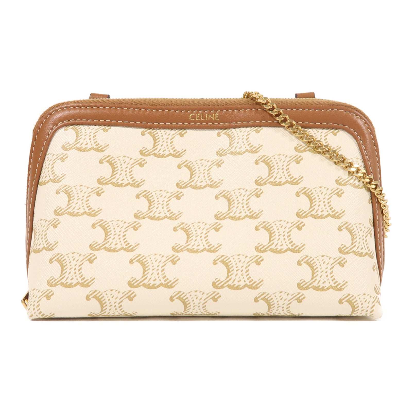 CELINE 塗層帆布Clutch On Chain金扣鏈帶肩背袋