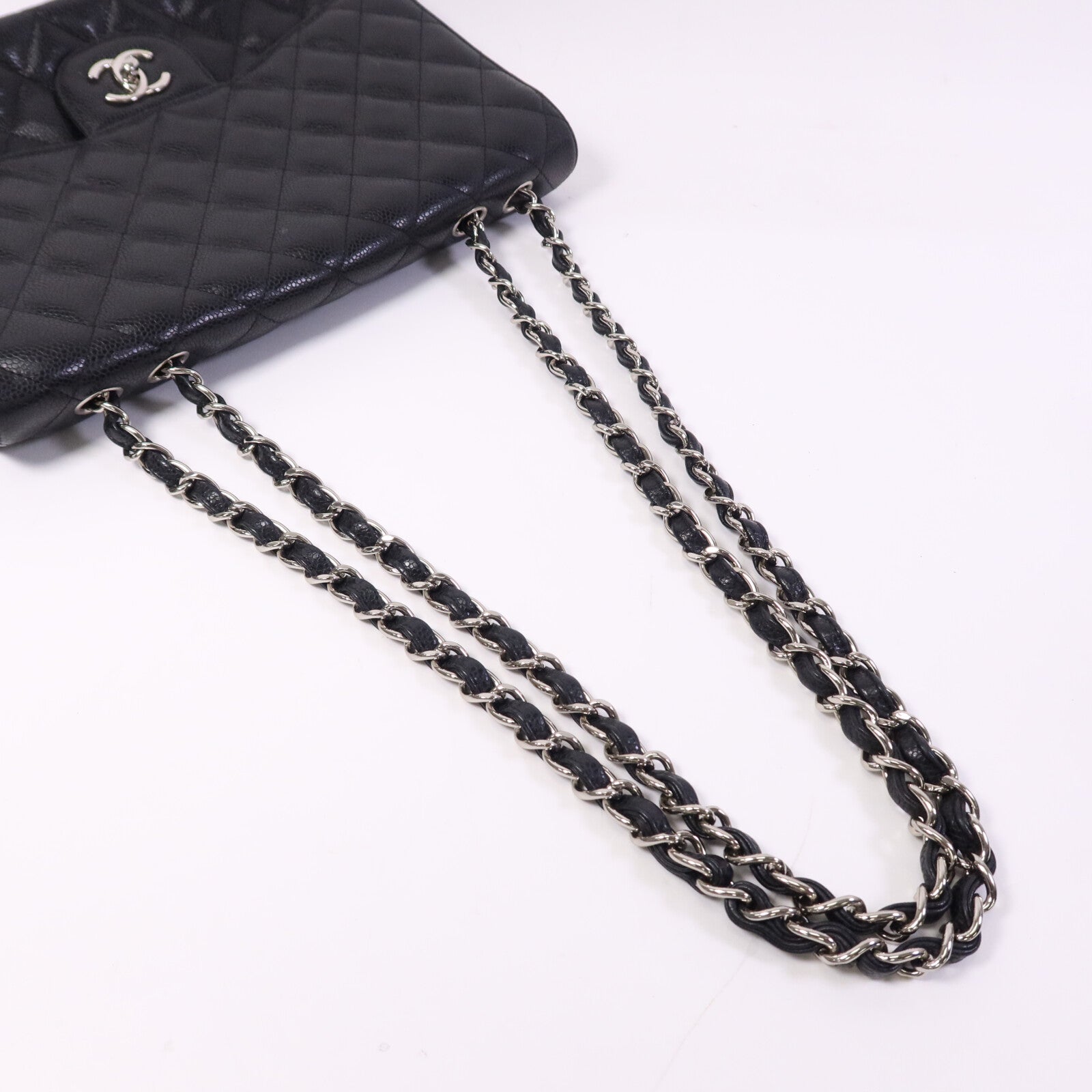 CHANEL 【激減優惠】牛皮皮革Large Classic銀扣鏈帶肩背袋