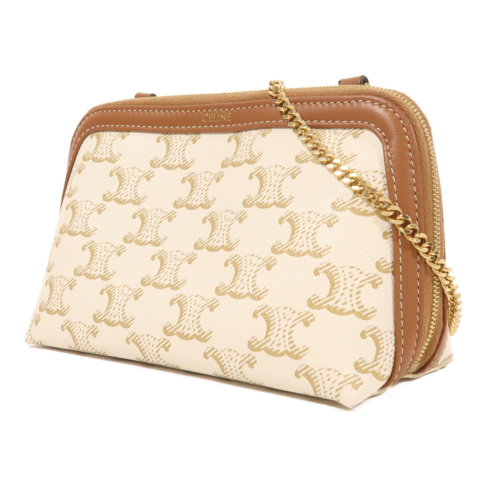 CELINE 塗層帆布Clutch On Chain金扣鏈帶肩背袋