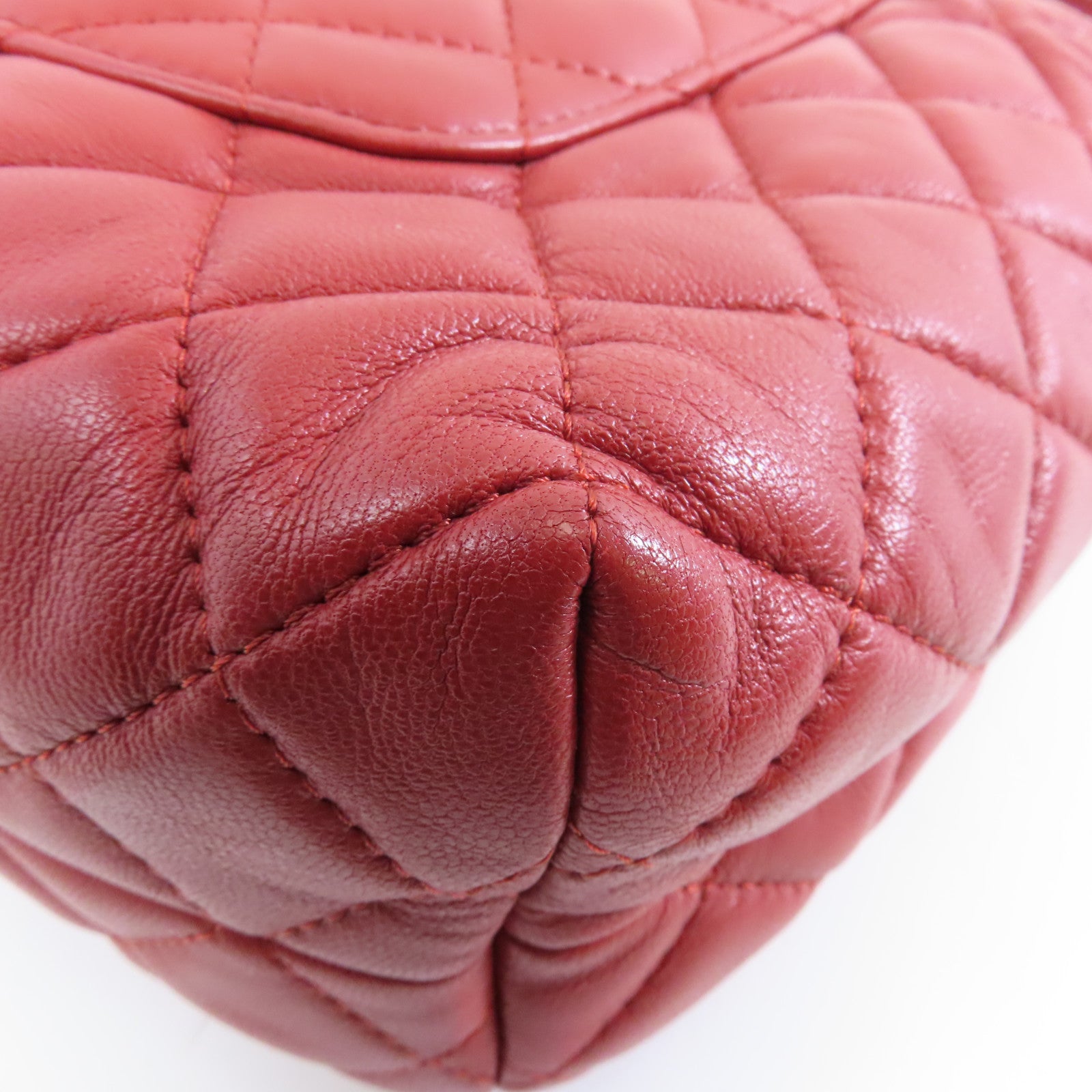 CHANEL 【激減優惠】菱格羊皮皮革Handbag銀扣手挽袋紅色