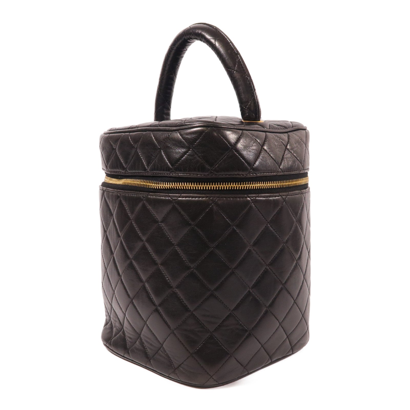 CHANEL CC GHW Vintage Vanity Bag Cosmetic Bag Handbag Lambskin Leather Black