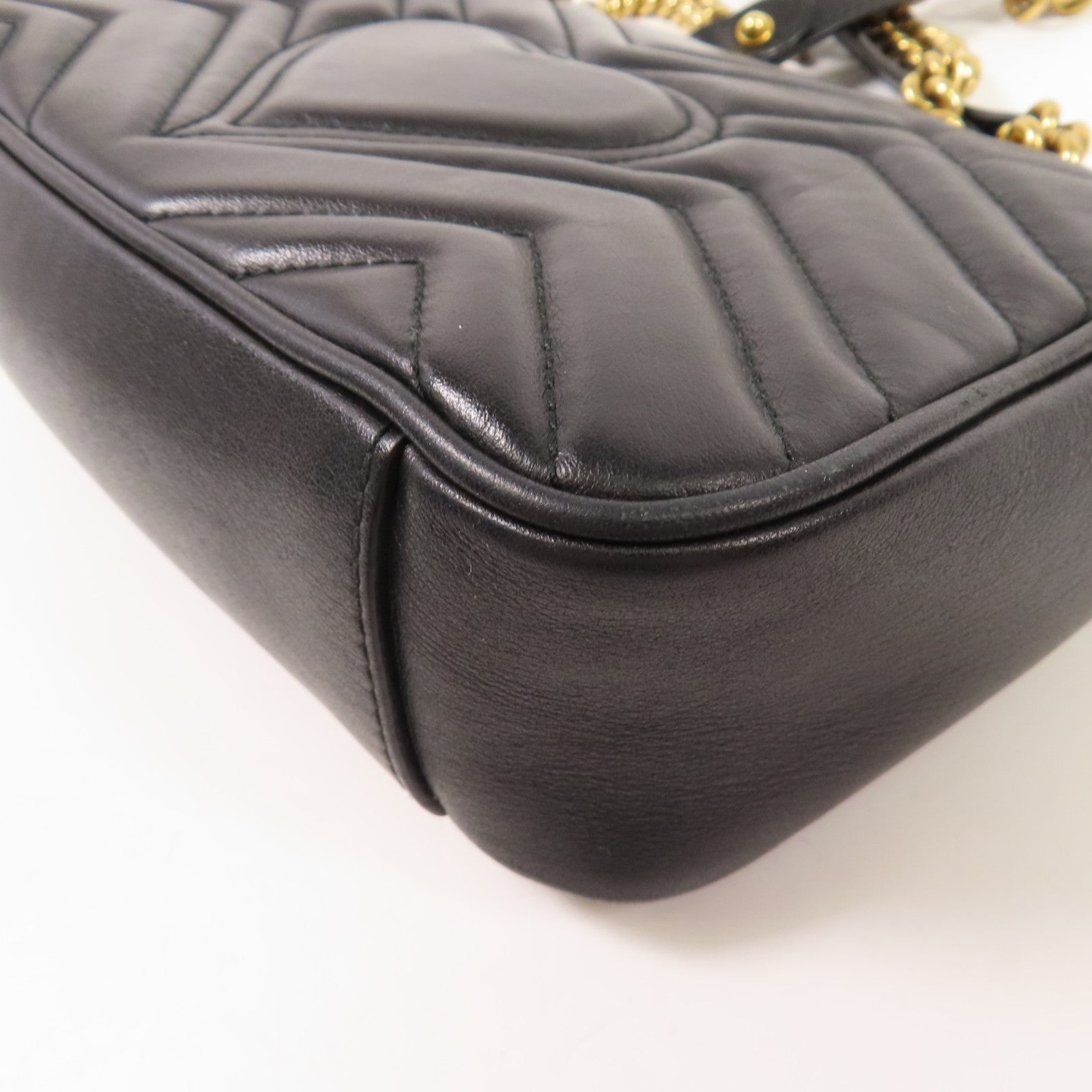 GUCCI GG GHW GG Marmont Small Chain Shoulder Bag Calfskin Leather 446744 Black