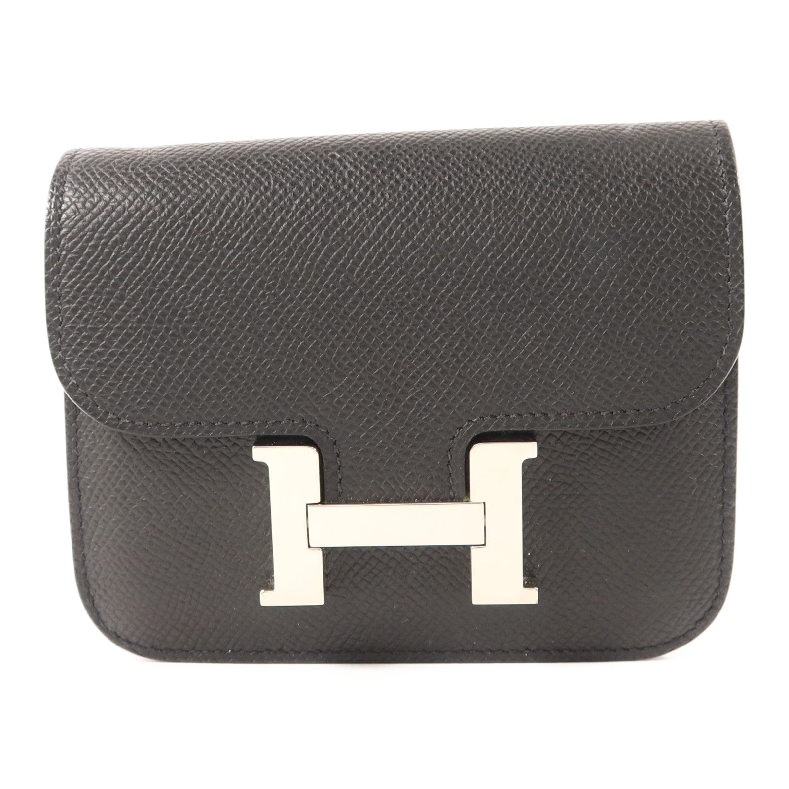 HERMES Epsom皮革Constance Slim銀扣錢包Noir