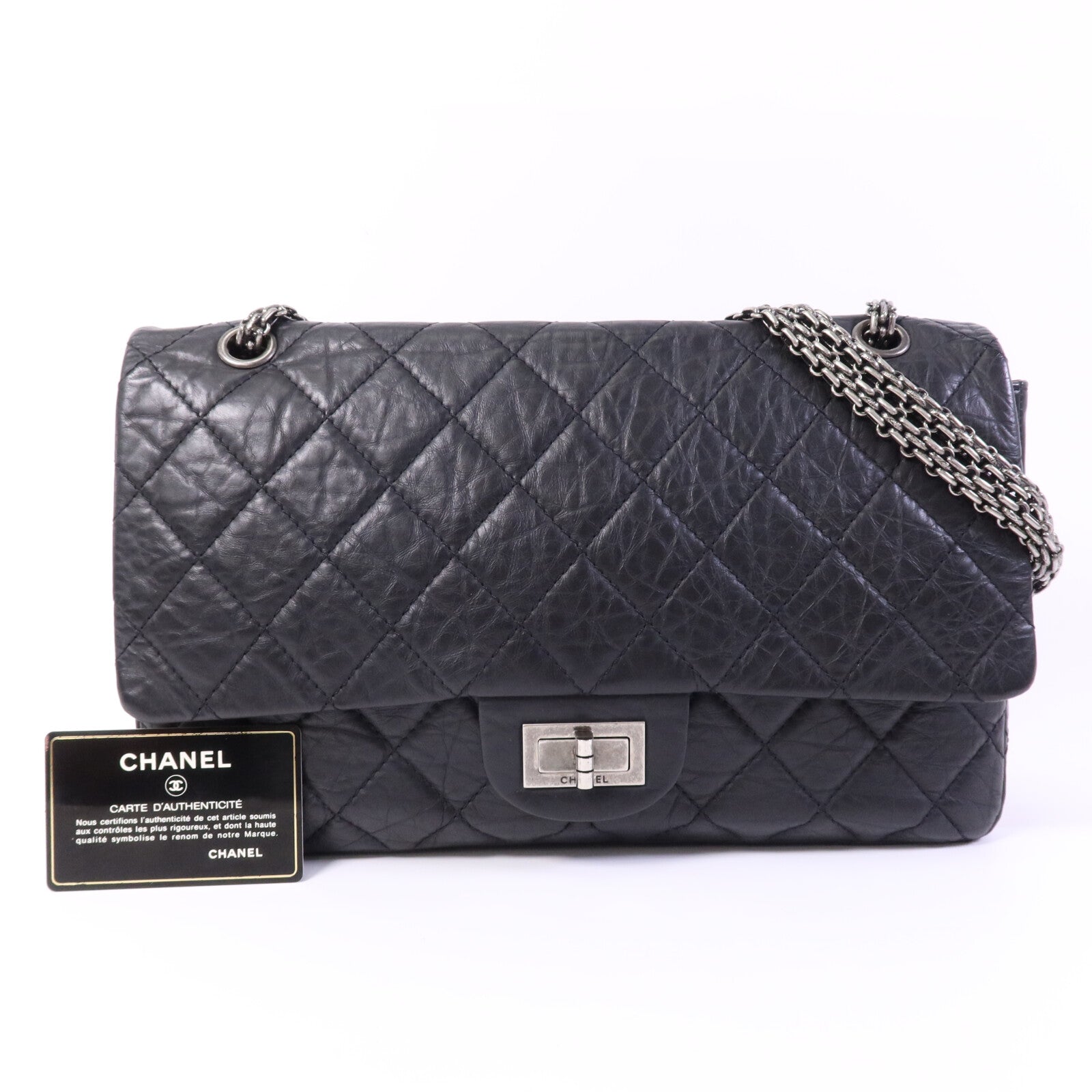 CHANEL 牛皮皮革2.55 Large銀扣鏈帶肩背袋