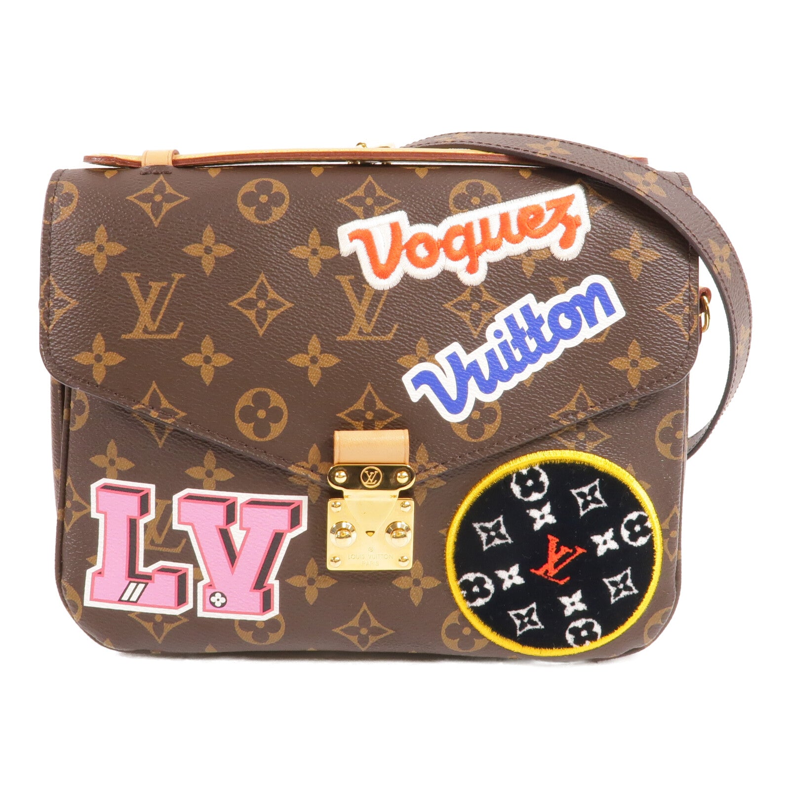 LOUIS VUITTON Monogram Patches Pochette Metis金扣手挽肩背兩用袋棕色