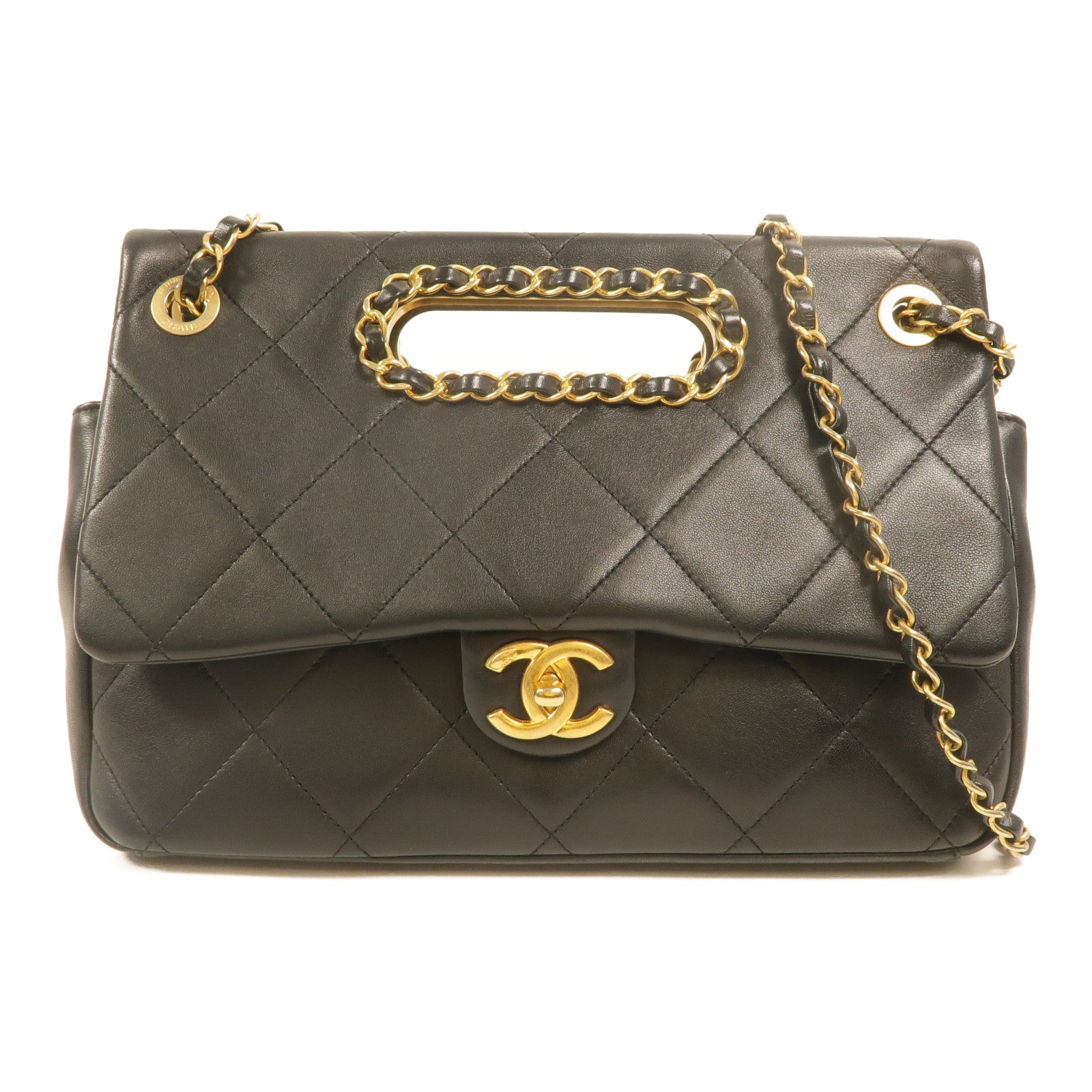 CHANEL 牛皮皮革A Real Catch Flap Bag鏈帶手挽肩背兩用袋