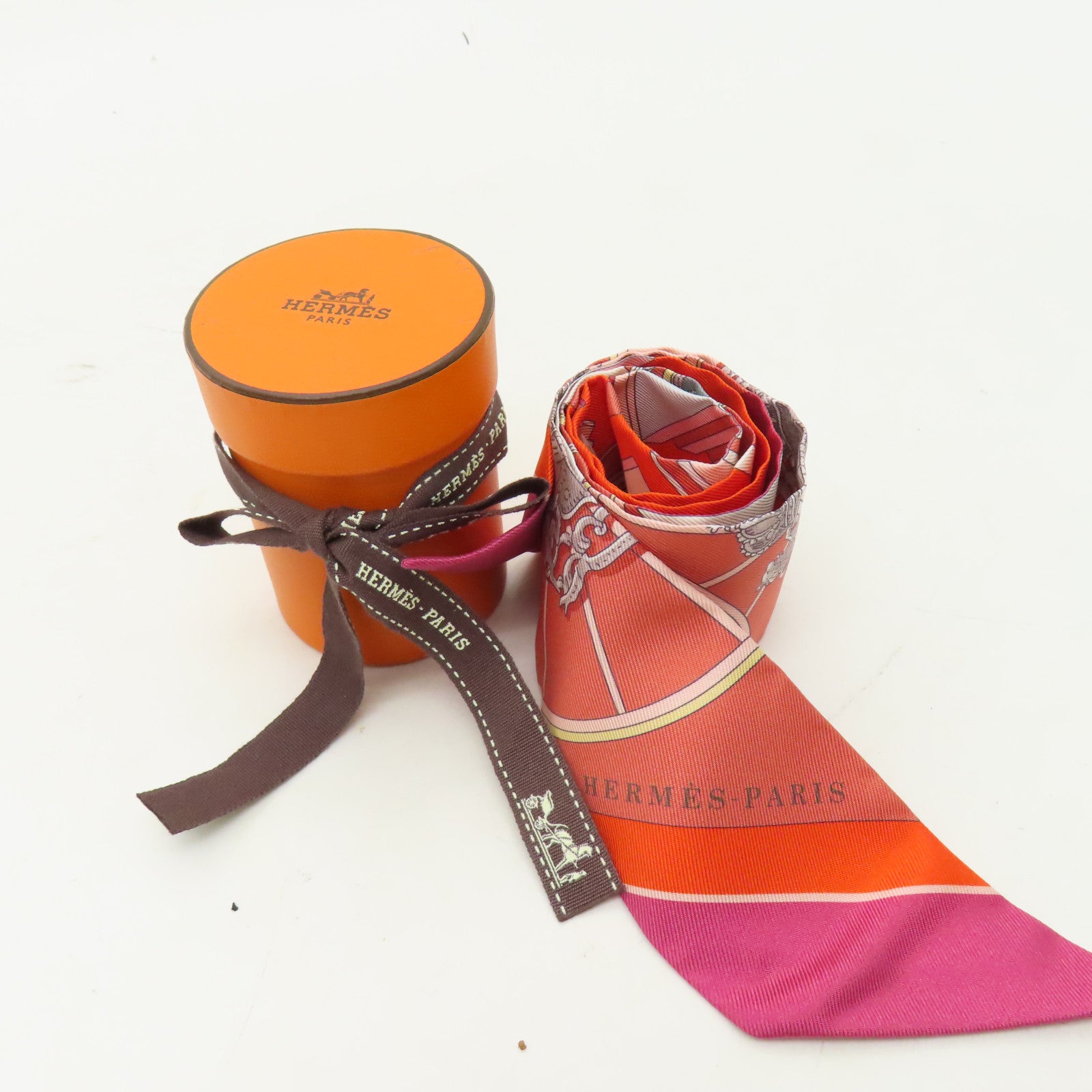 HERMES 【激減優惠】絲質Twilly絲巾紅色/粉紅色/白色