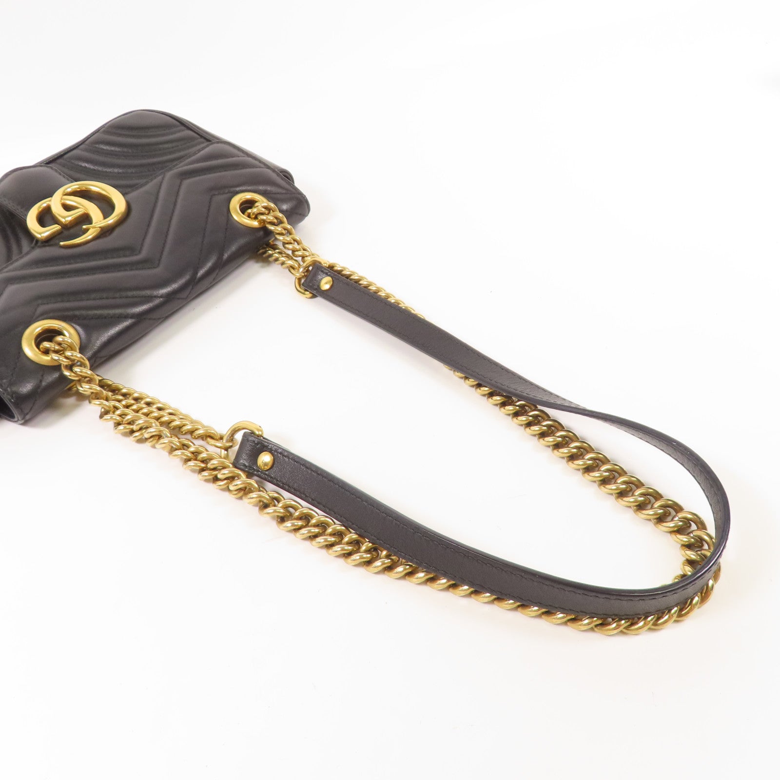 GUCCI GG GHW GG Marmont Small Chain Shoulder Bag Calfskin Leather 446744 Black