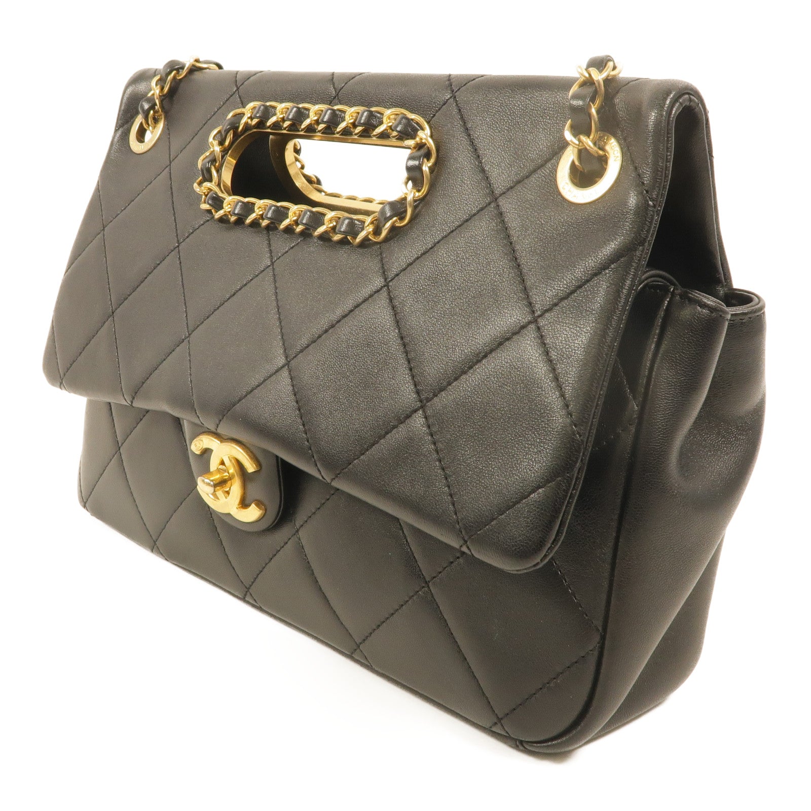 CHANEL 牛皮皮革A Real Catch Flap Bag鏈帶手挽肩背兩用袋