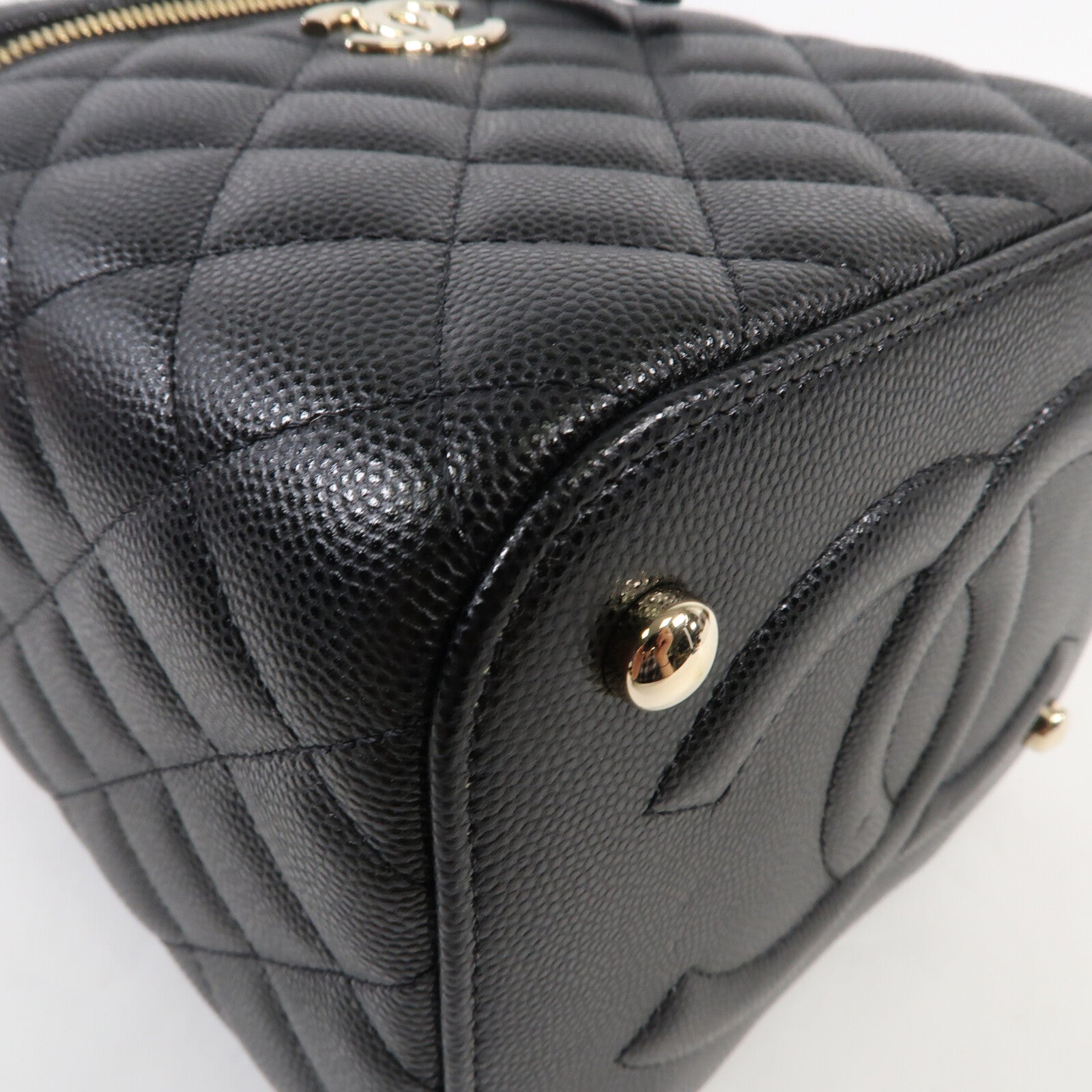 CHANEL 牛皮皮革Vanity Case金扣鏈帶手挽肩背兩用袋