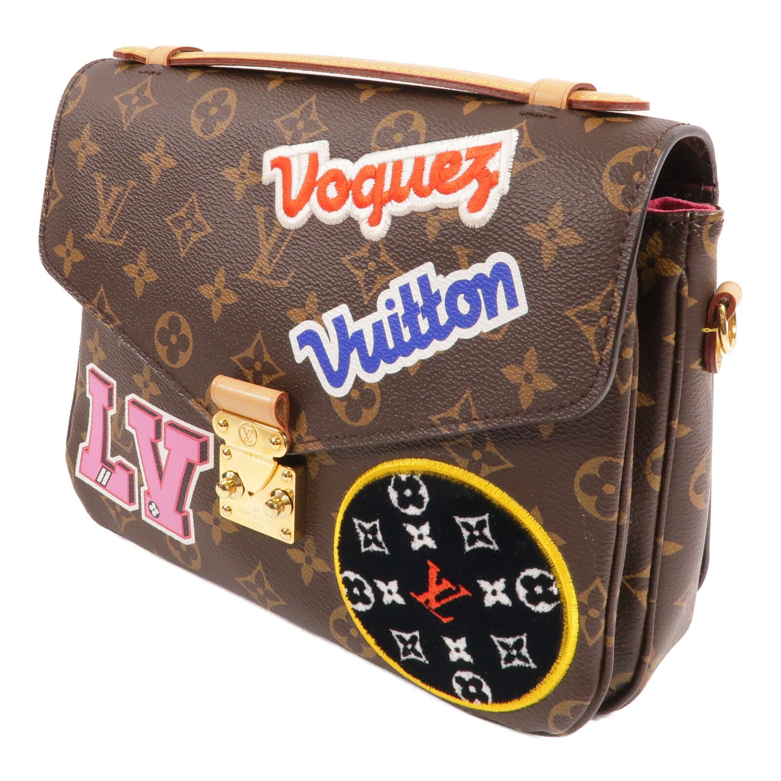 LOUIS VUITTON Monogram Patches Pochette Metis金扣手挽肩背兩用袋棕色