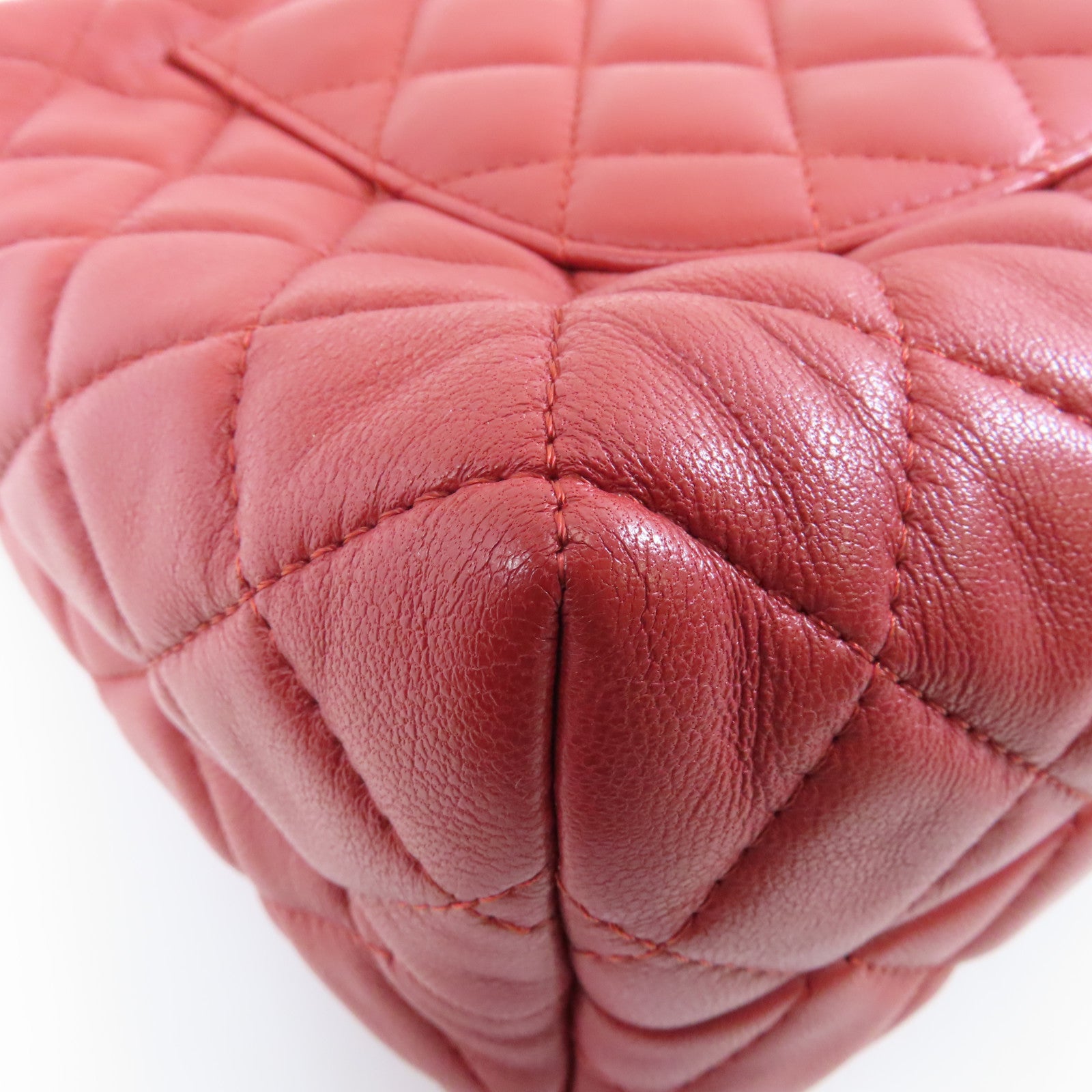 CHANEL 【激減優惠】菱格羊皮皮革Handbag銀扣手挽袋紅色