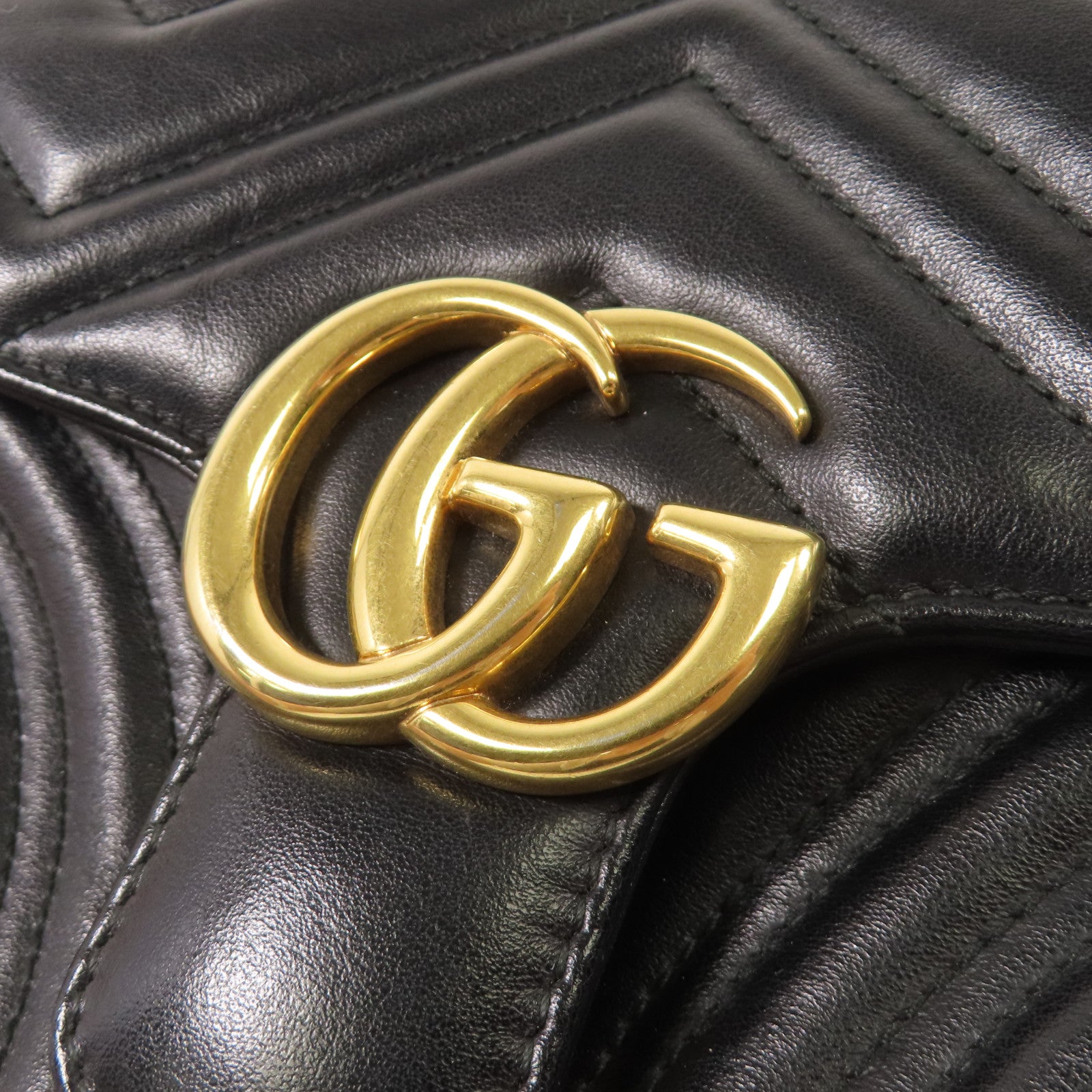 GUCCI GG GHW GG Marmont Small Chain Shoulder Bag Calfskin Leather 446744 Black
