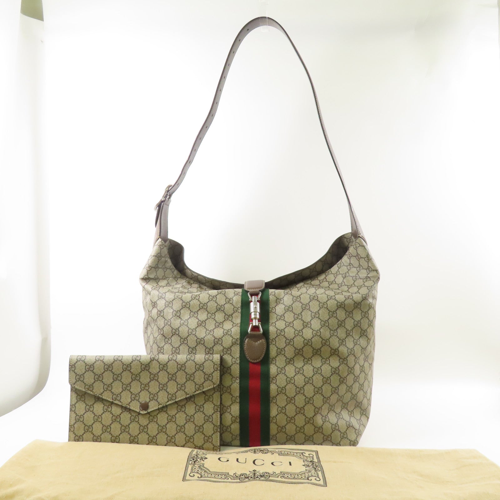 GUCCI 塗層帆布Jackie 1961 Medium銀扣肩背袋