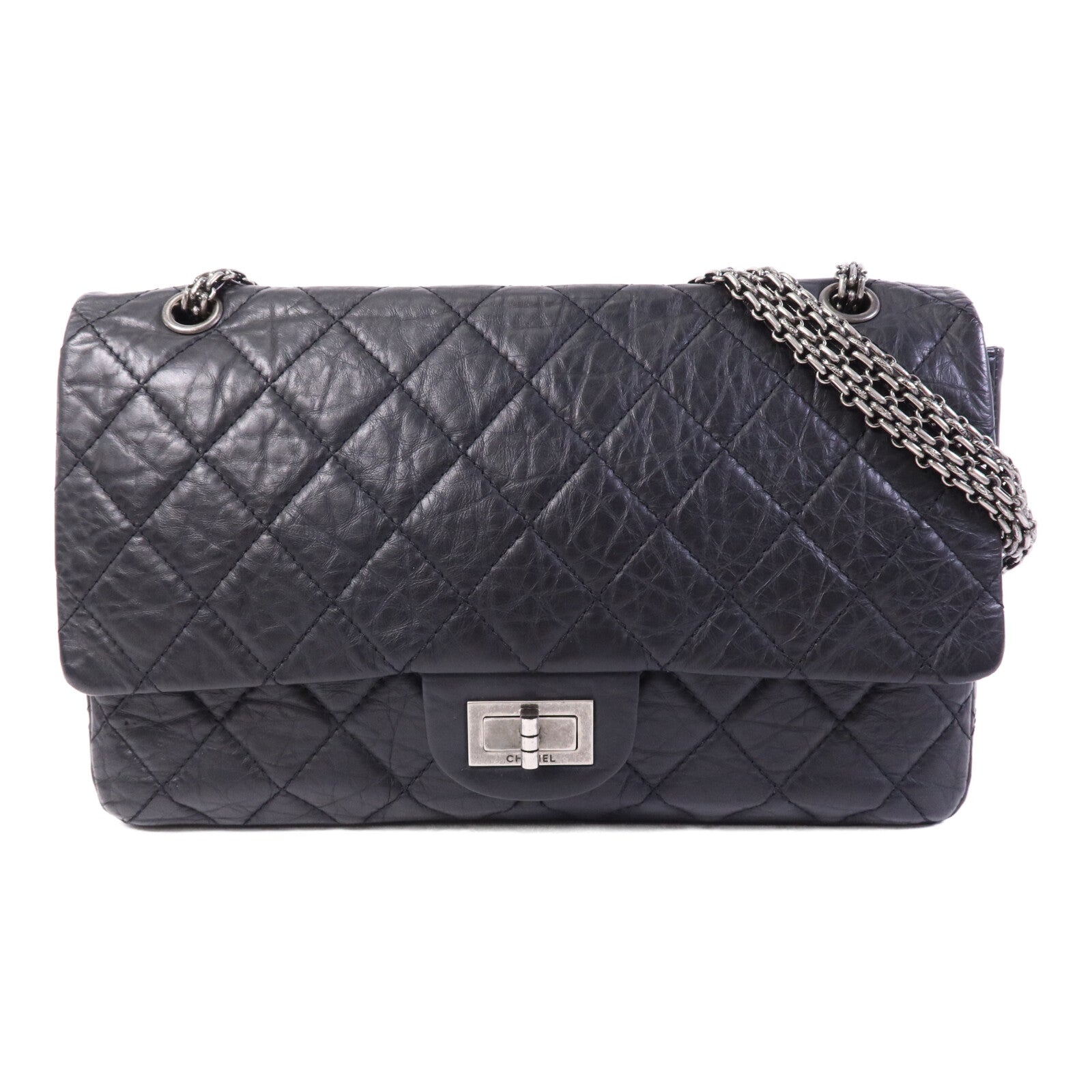 CHANEL 牛皮皮革2.55 Large銀扣鏈帶肩背袋